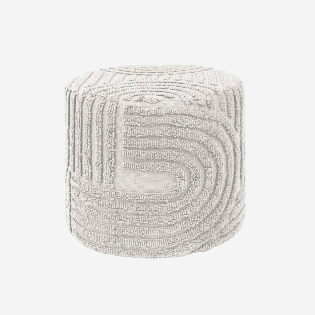 Pouf rond bouclette tuftée blanc Ø43 x H 37cm