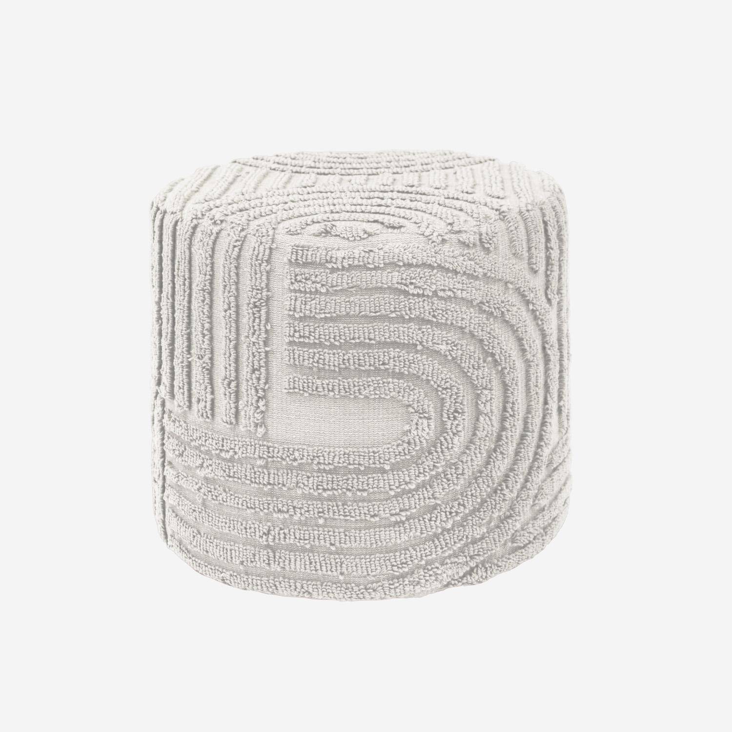 Pouf rond bouclette tuftée blanc Ø43 x H 37cm - Nuba Photo1
