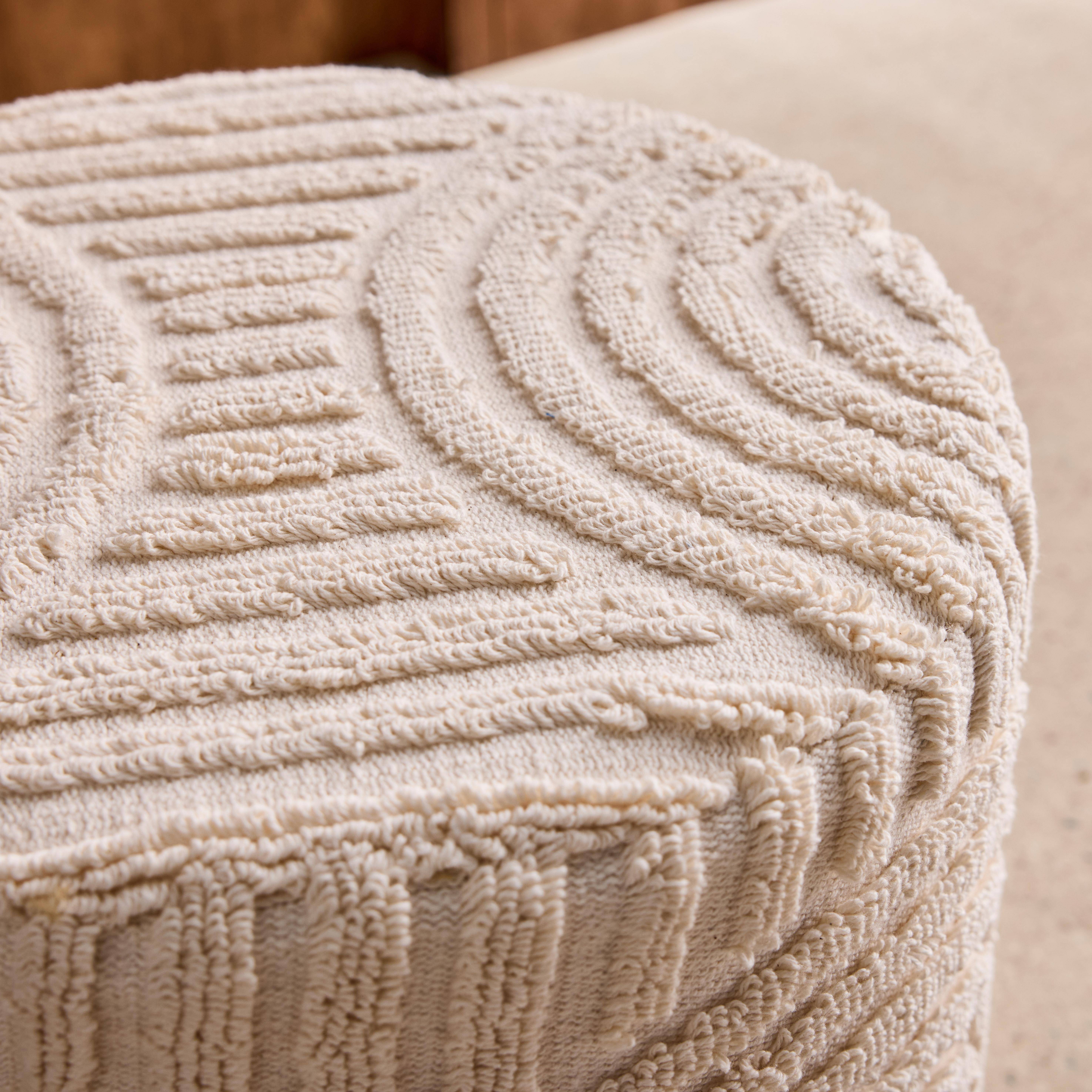 Pouf rond bouclette tuftée blanc Ø43 x H 37cm - Nuba Photo3