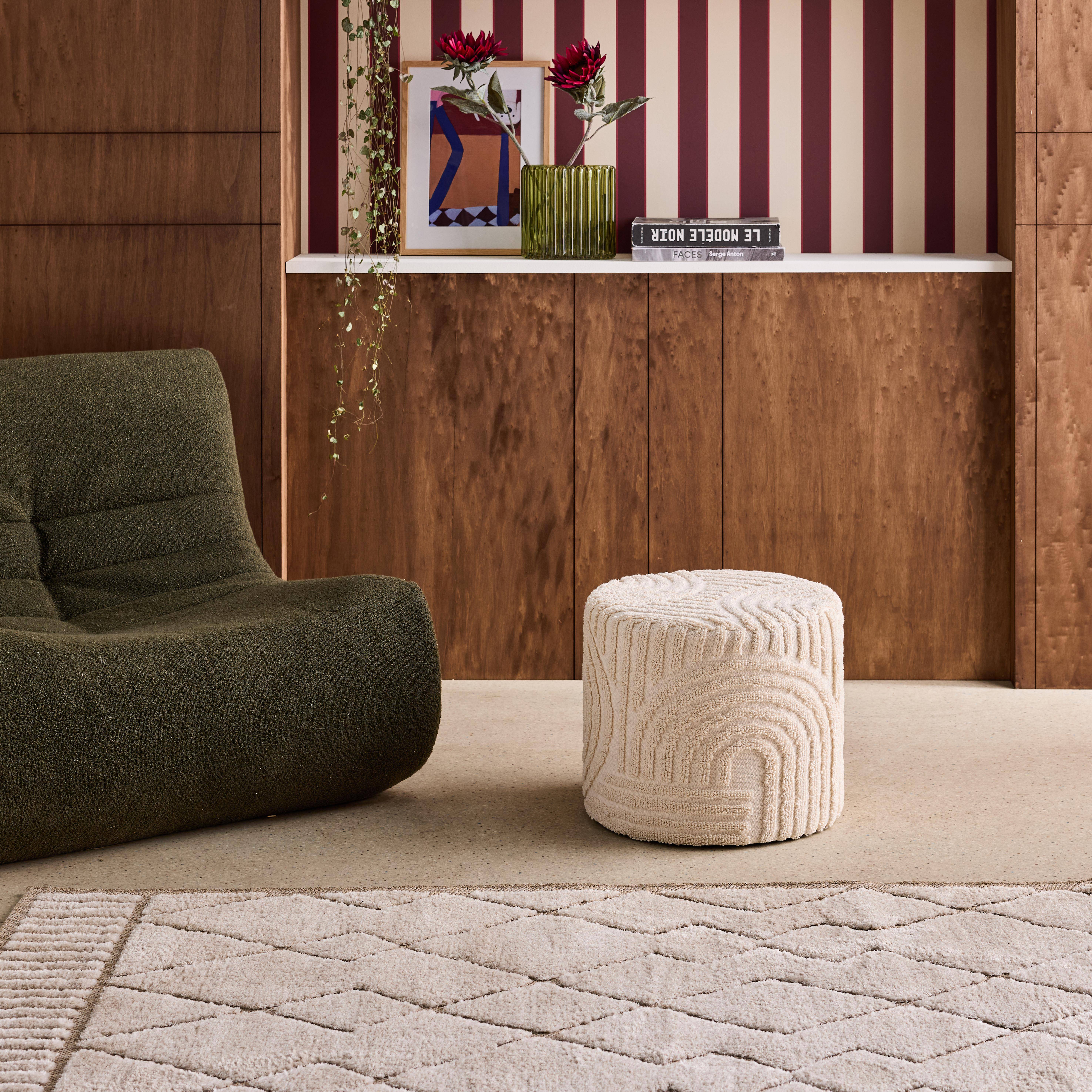 Pouf rond bouclette tuftée blanc Ø43 x H 37cm - Nuba,sweeek,Photo1