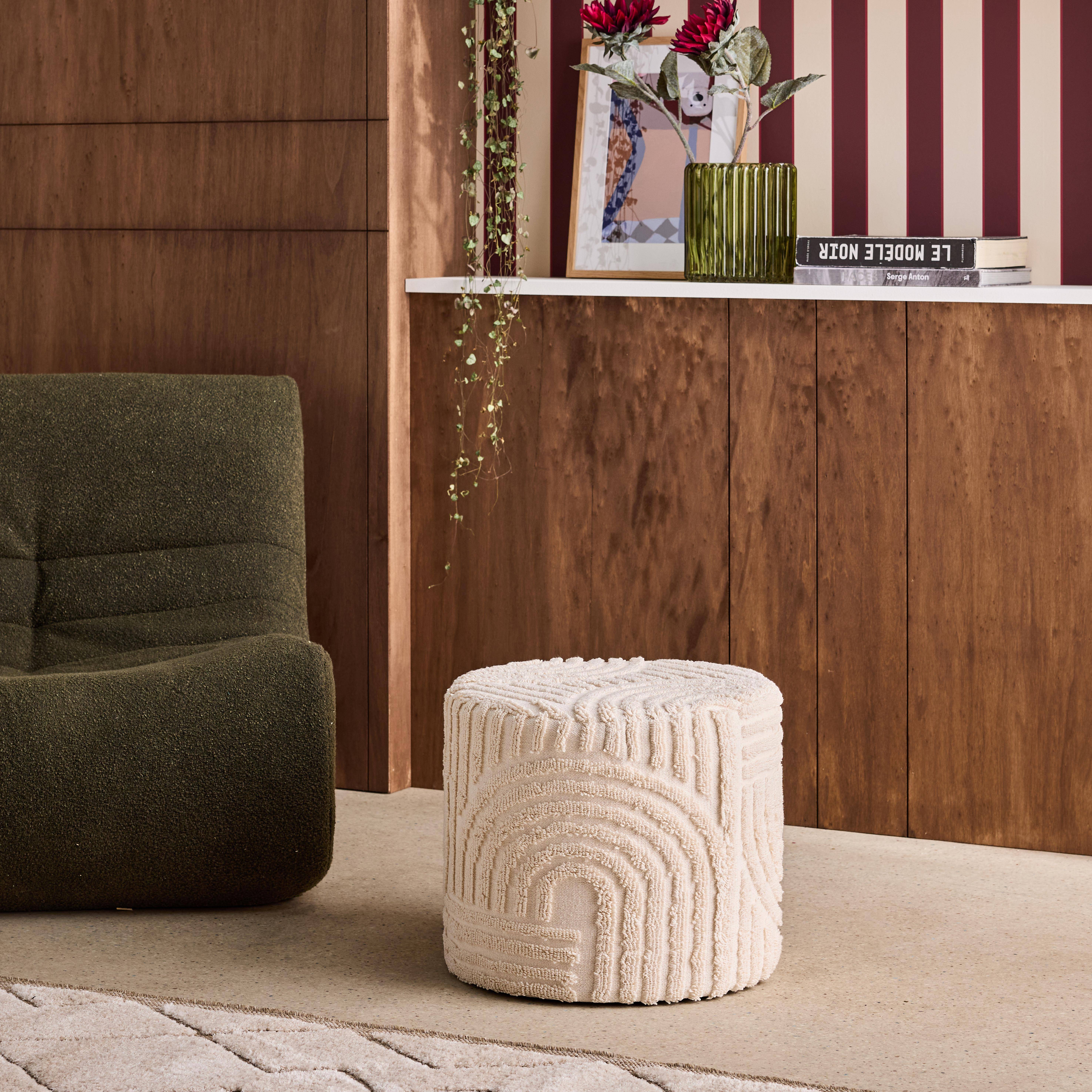 Pouf rond bouclette tuftée blanc Ø43 x H 37cm - Nuba,sweeek,Photo2