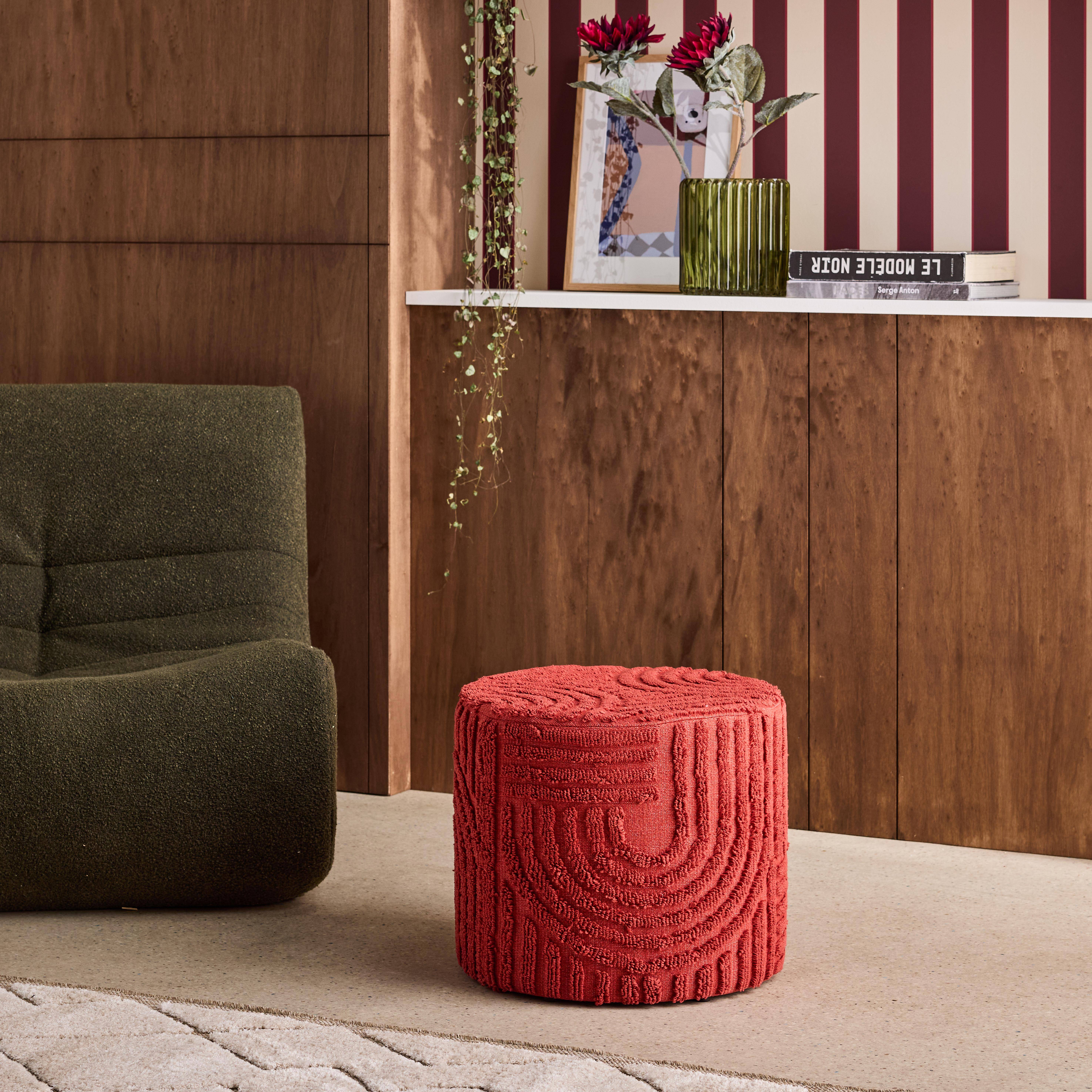 Pouf rond bouclette tuftée terracotta Ø43 x H 37cm - Nuba Photo2