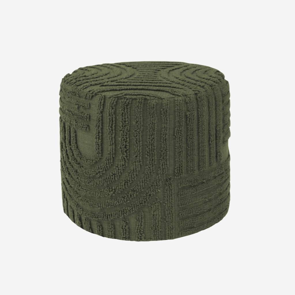 Pouf rond bouclette tuftée kaki Ø43 x H 37cm