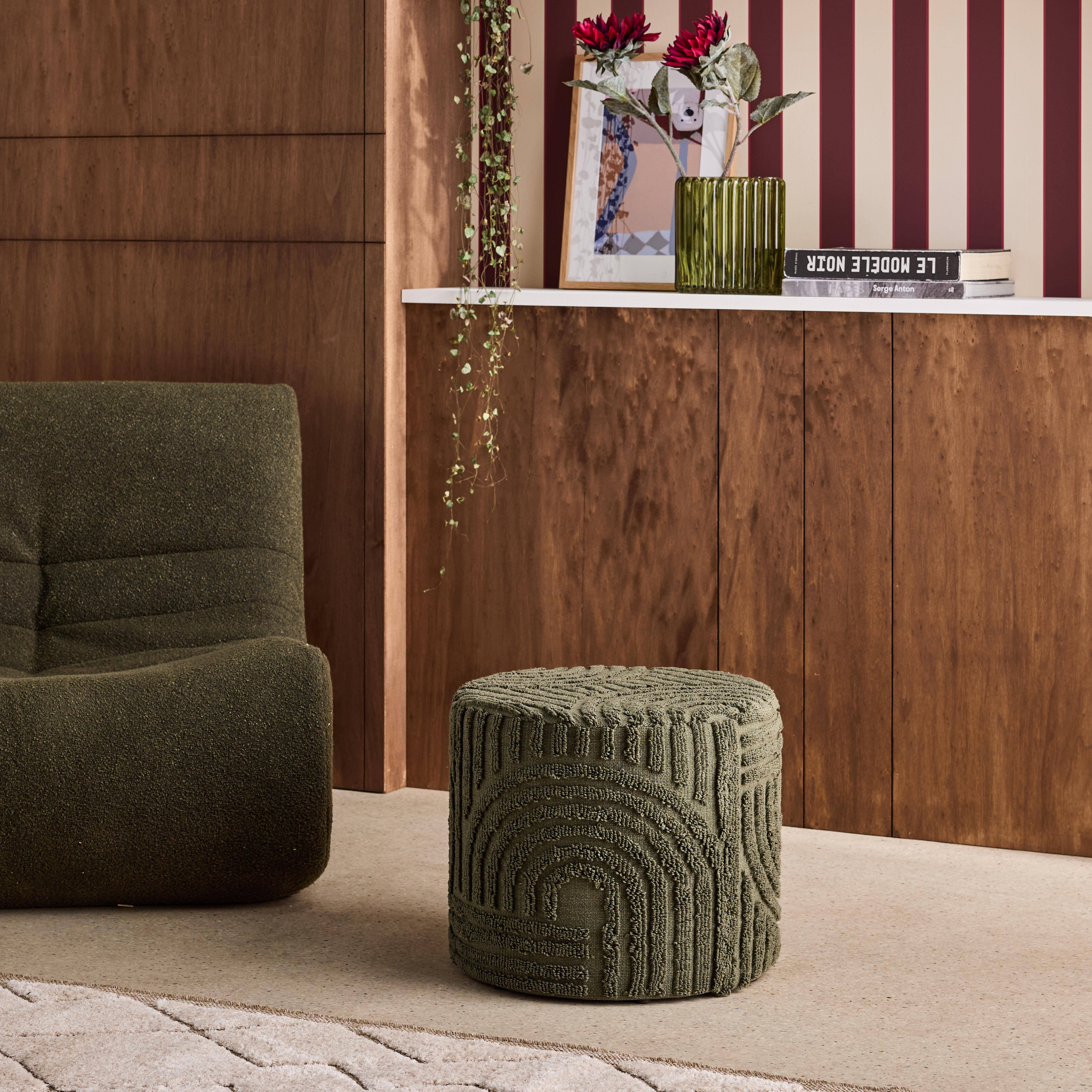 Pouf rond bouclette tuftée kaki Ø43 x H 37cm - Nuba Photo2