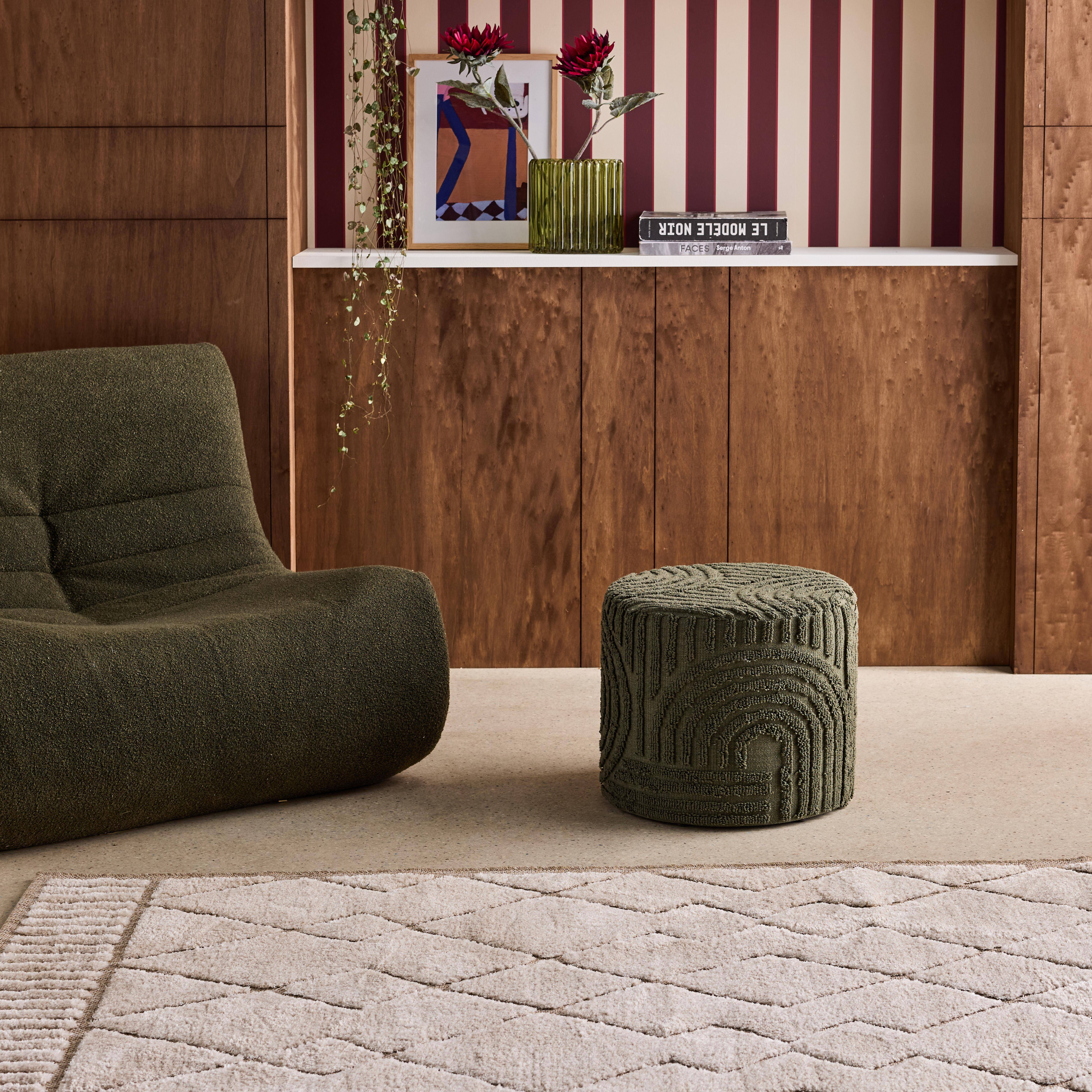 Pouf rond bouclette tuftée kaki Ø43 x H 37cm - Nuba Photo1