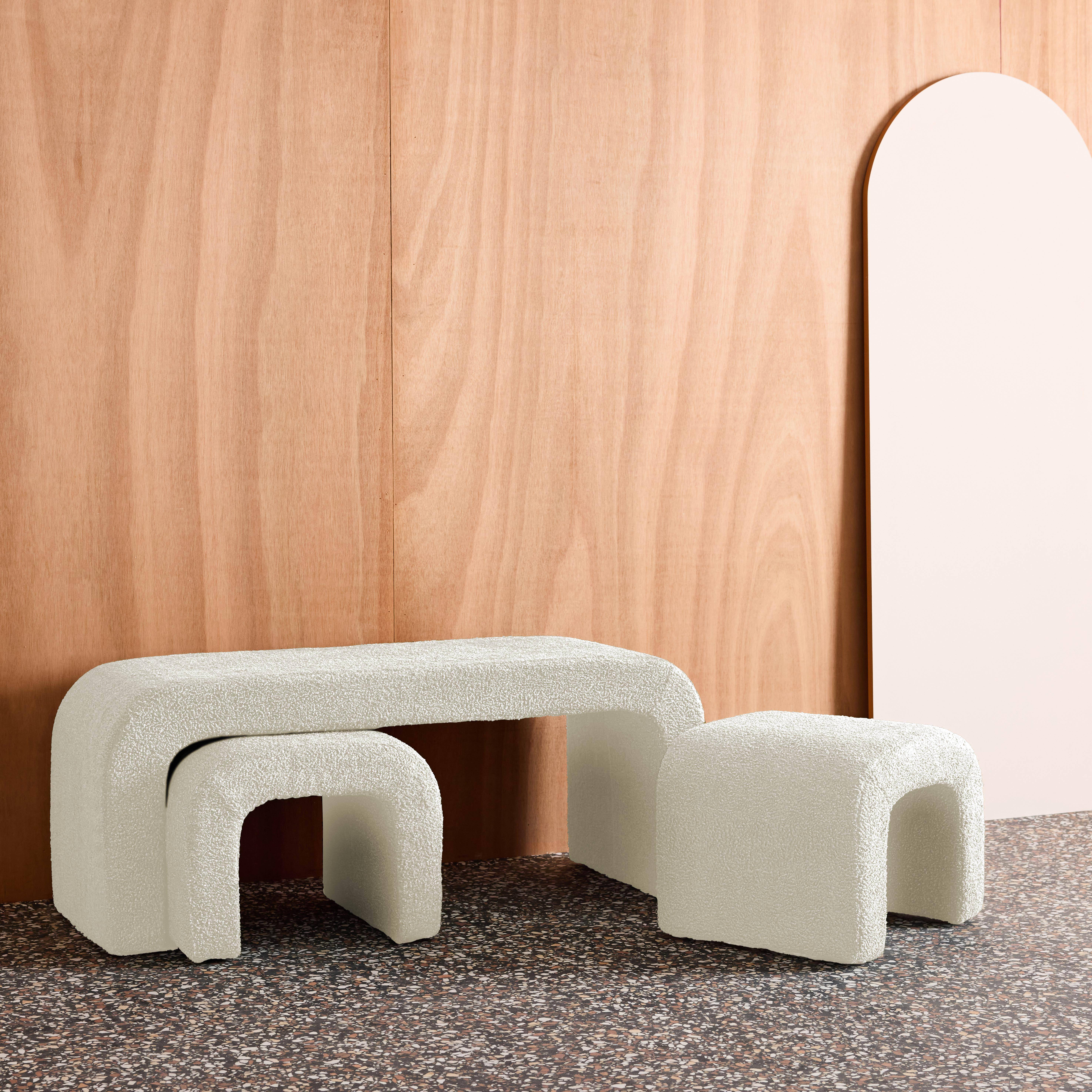 Banco y taburetes nido en borreguito, Ino, Blanco, 112x40x45 cm Photo2