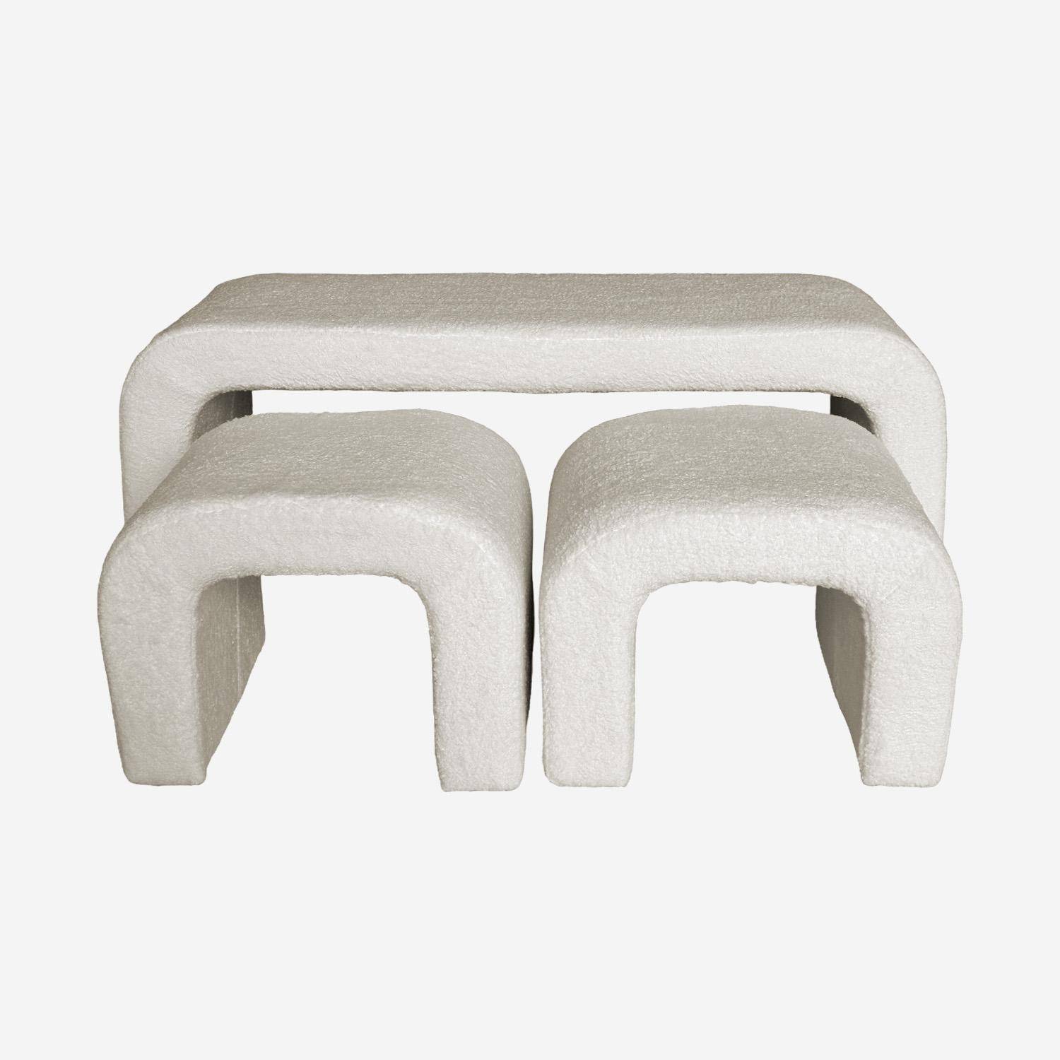 Banc et tabourets gigognes bouclette blanc L 112 x P 40 x H 45cm - Ino Photo1