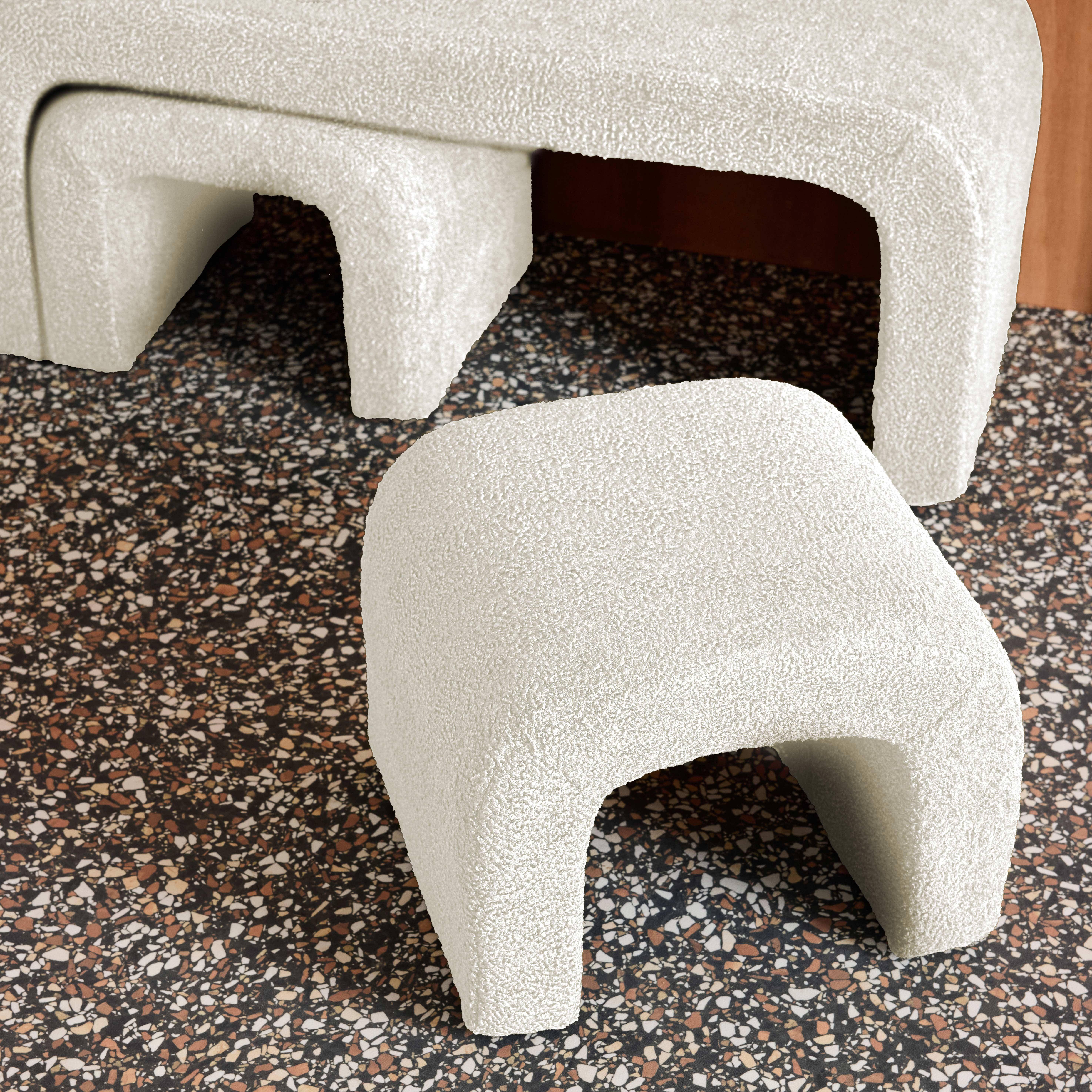 Banco y taburetes nido en borreguito, Ino, Blanco, 112x40x45 cm Photo5