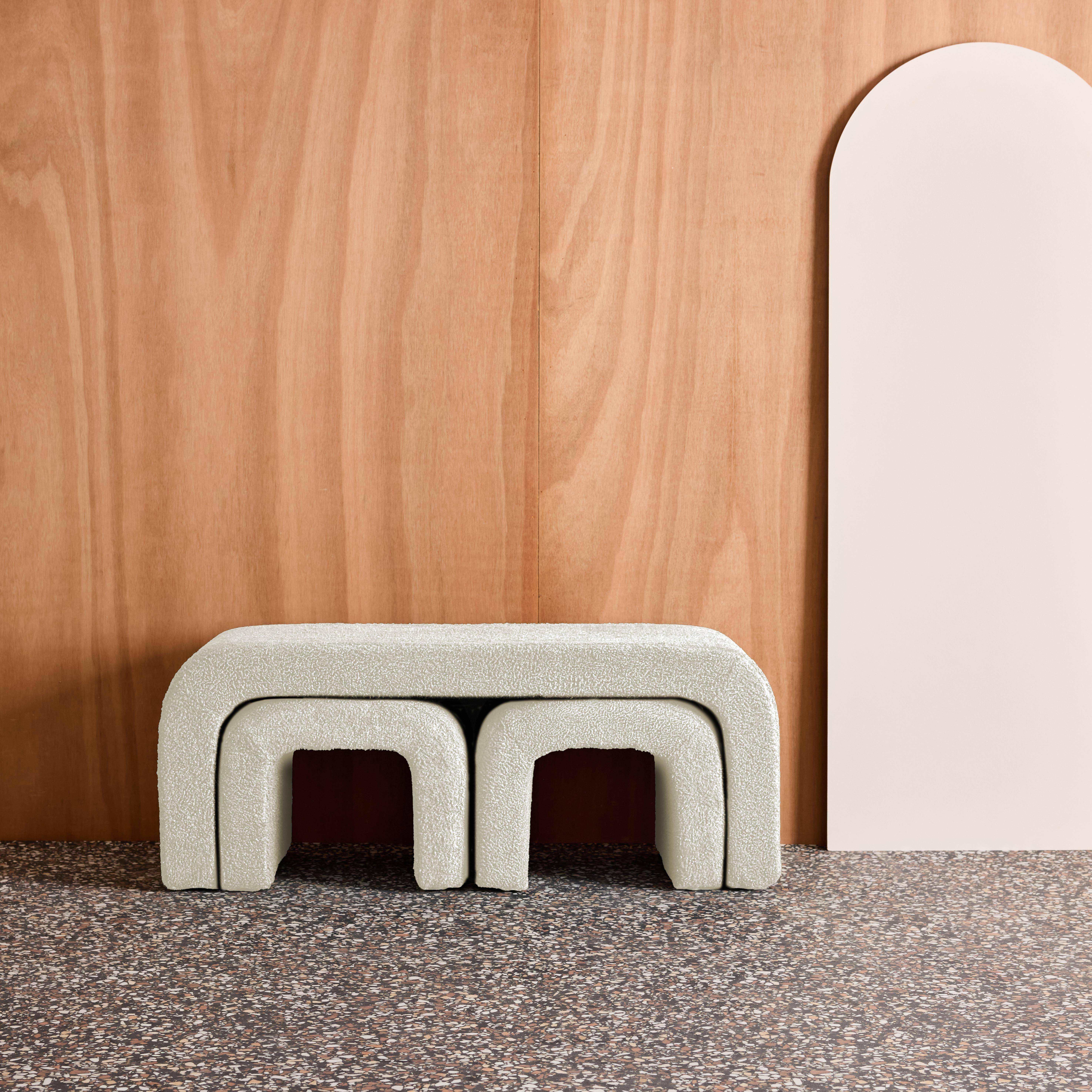 Banco y taburetes nido en borreguito, Ino, Blanco, 112x40x45 cm Photo3