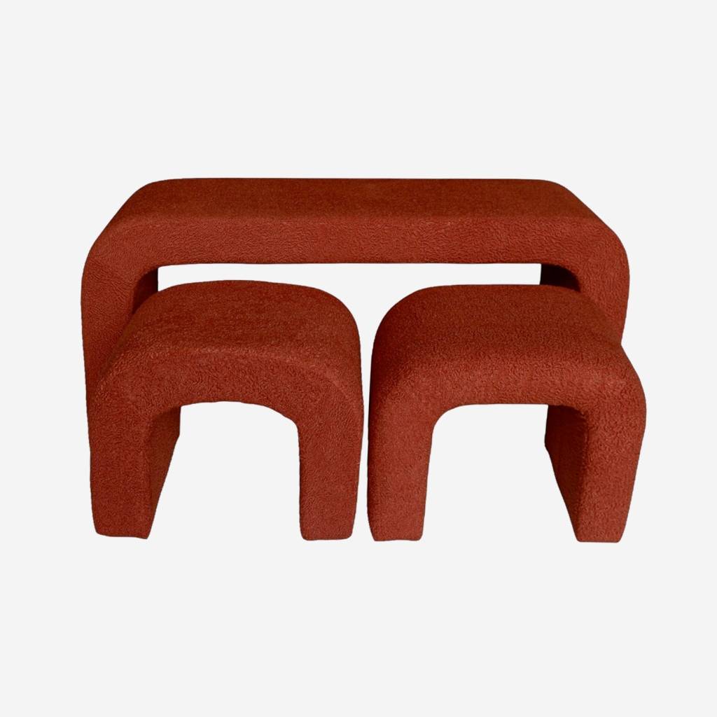 Banc et tabourets gigognes bouclette terracotta