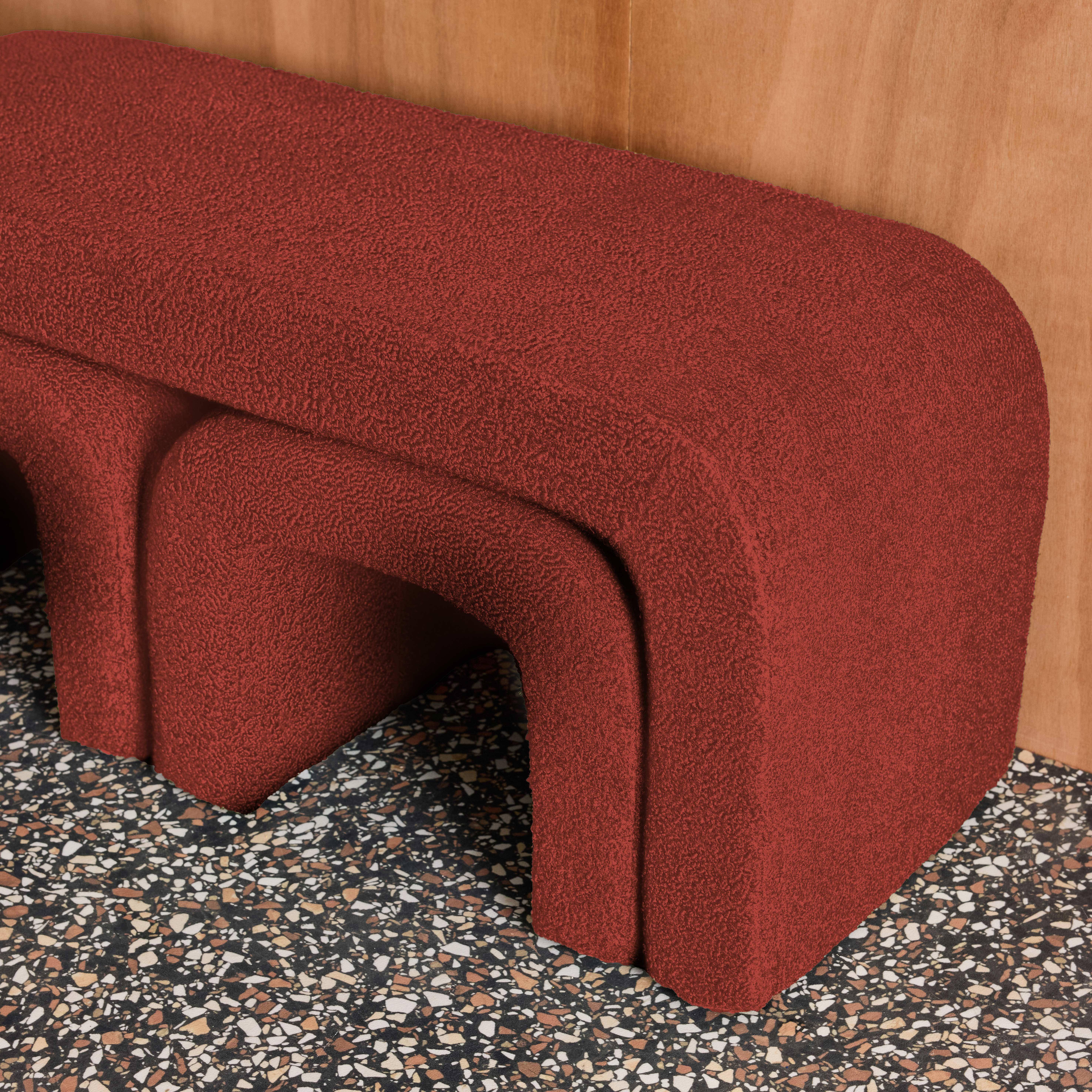 Nestbank en krukjes bouclé terracotta 112 x 40 x 45cm - Ino,sweeek,Photo4