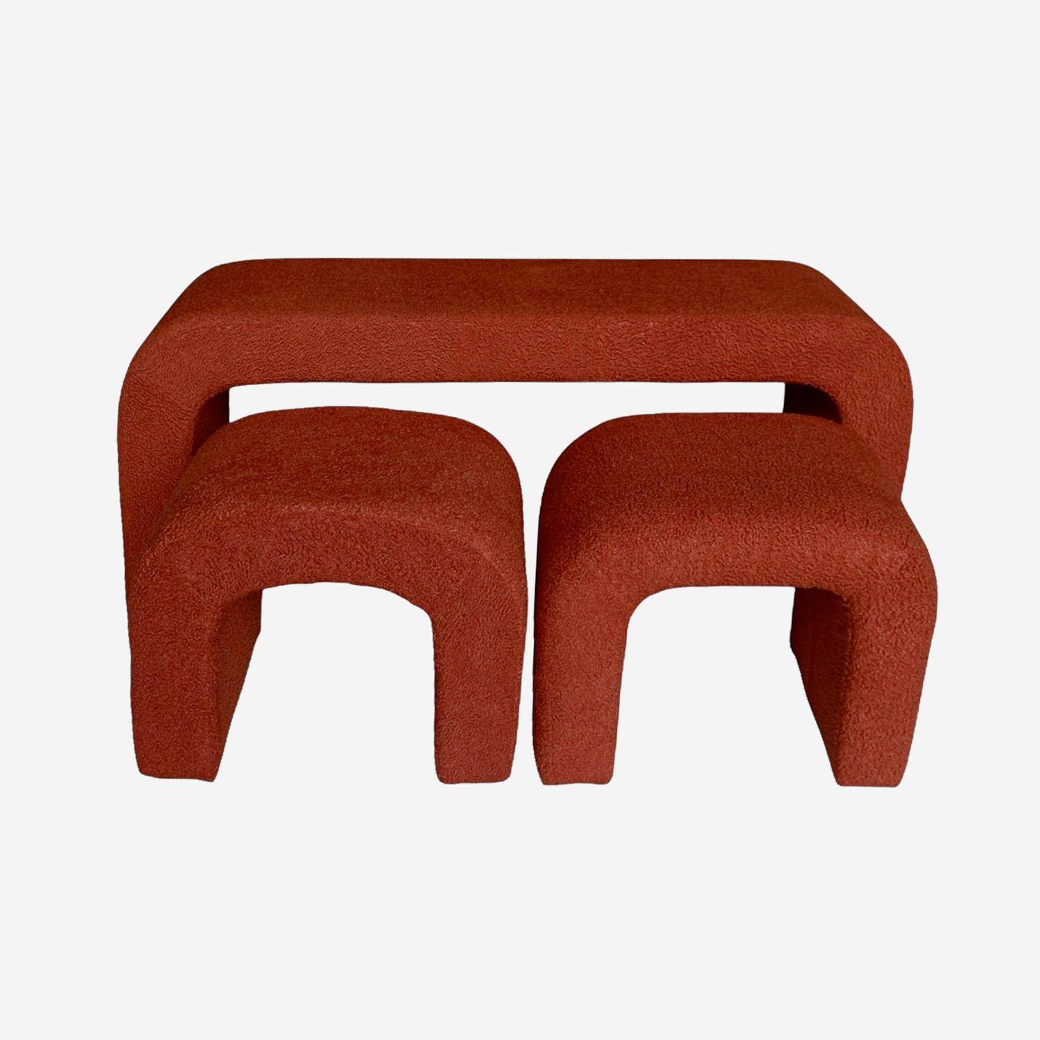 Banc et tabourets gigognes bouclette terracotta L 112 x P 40 x H 45cm - Ino Photo1
