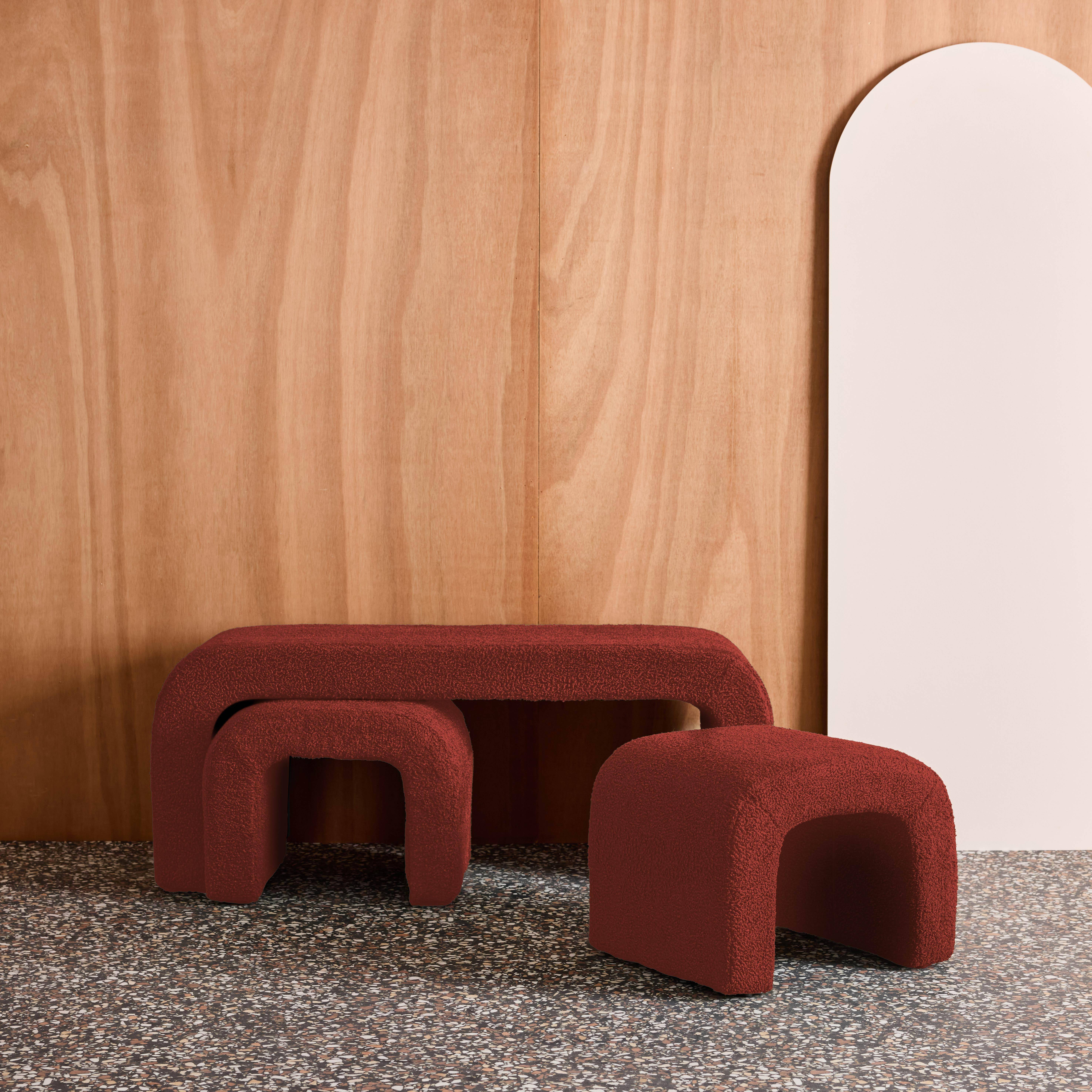 Nestbank en krukjes bouclé terracotta 112 x 40 x 45cm - Ino Photo1