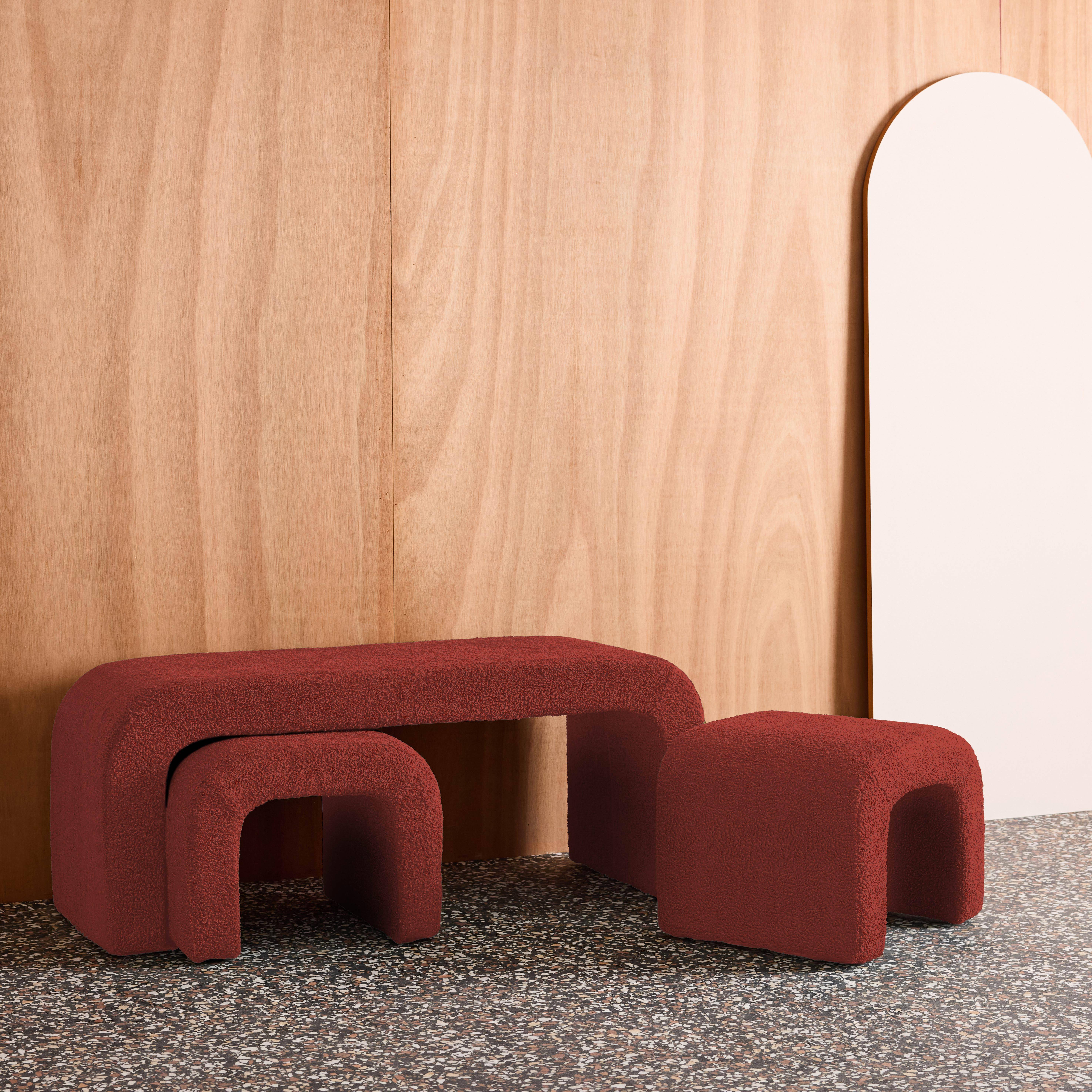 Nestbank en krukjes bouclé terracotta 112 x 40 x 45cm - Ino,sweeek,Photo2