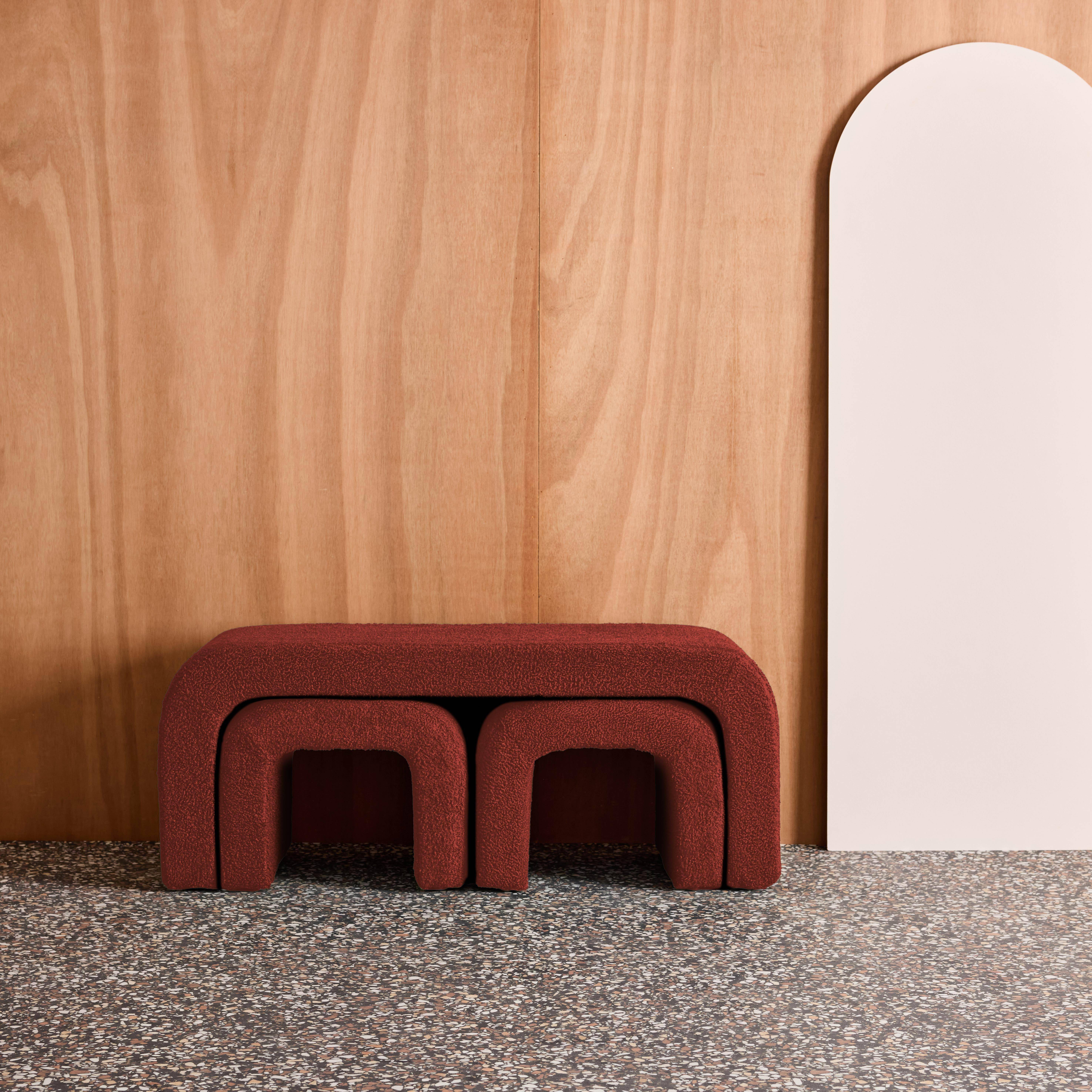 Nestbank en krukjes bouclé terracotta 112 x 40 x 45cm - Ino Photo3