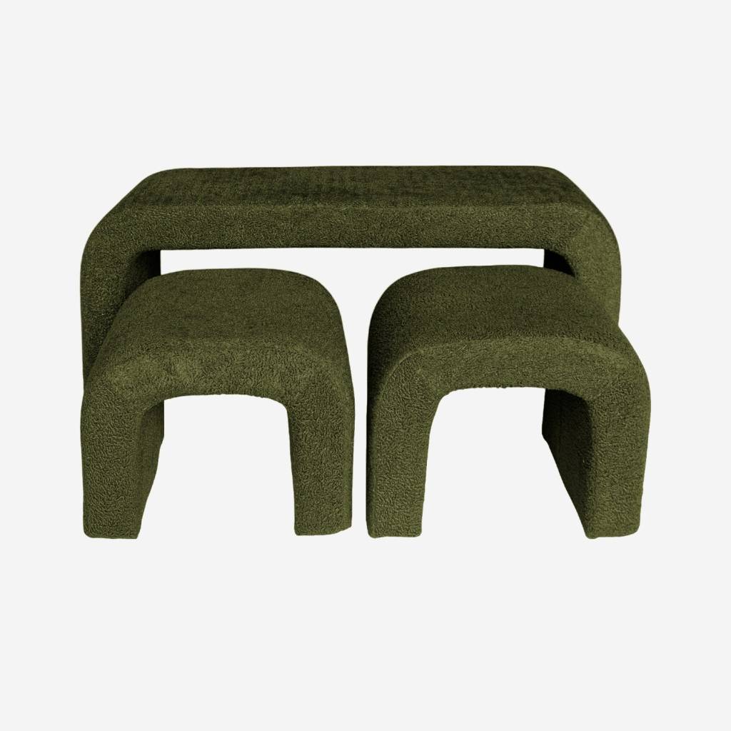 Banc et tabourets gigognes bouclette kaki