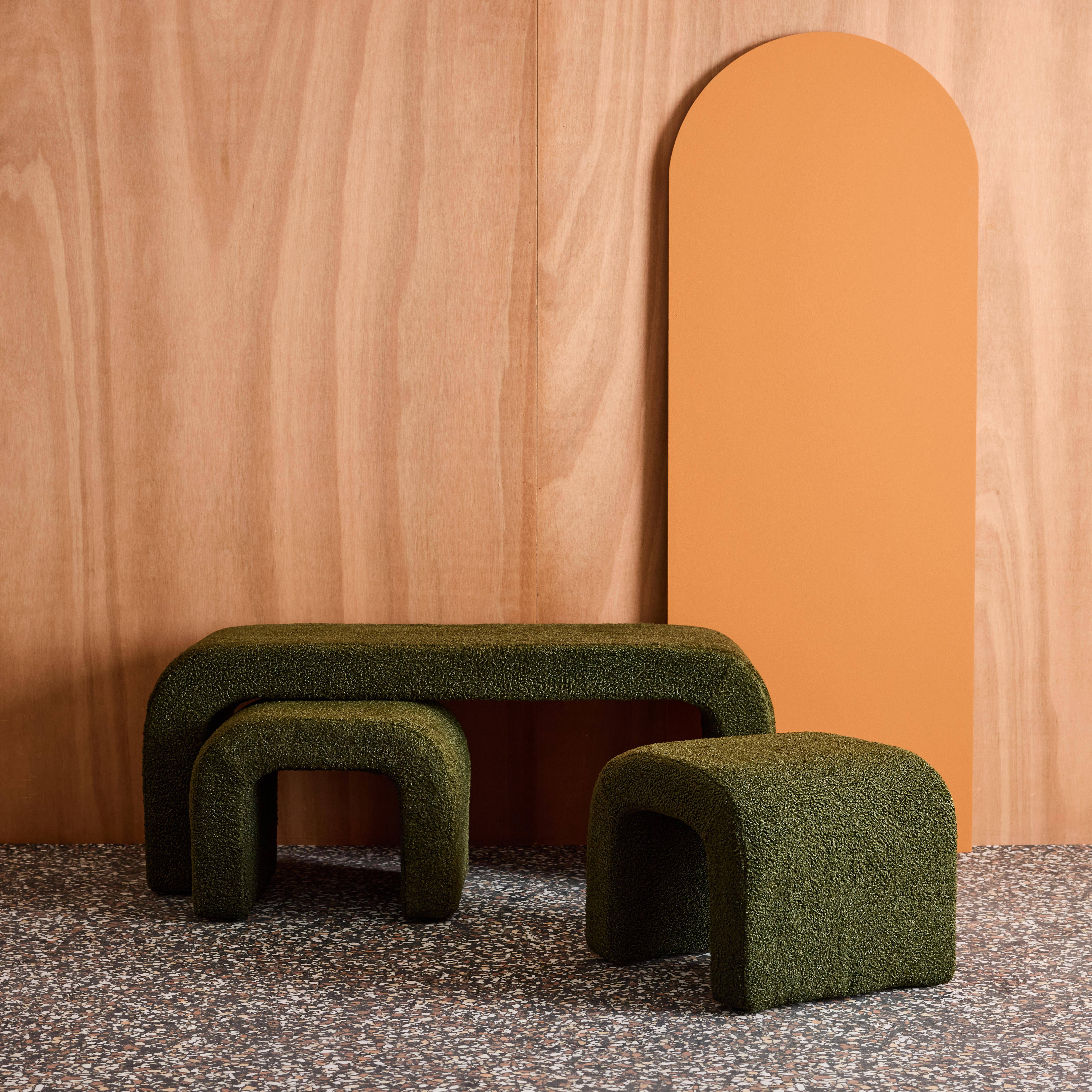 Banc et tabourets gigognes bouclette kaki L 112 x P 40 x H 45cm - Ino Photo2