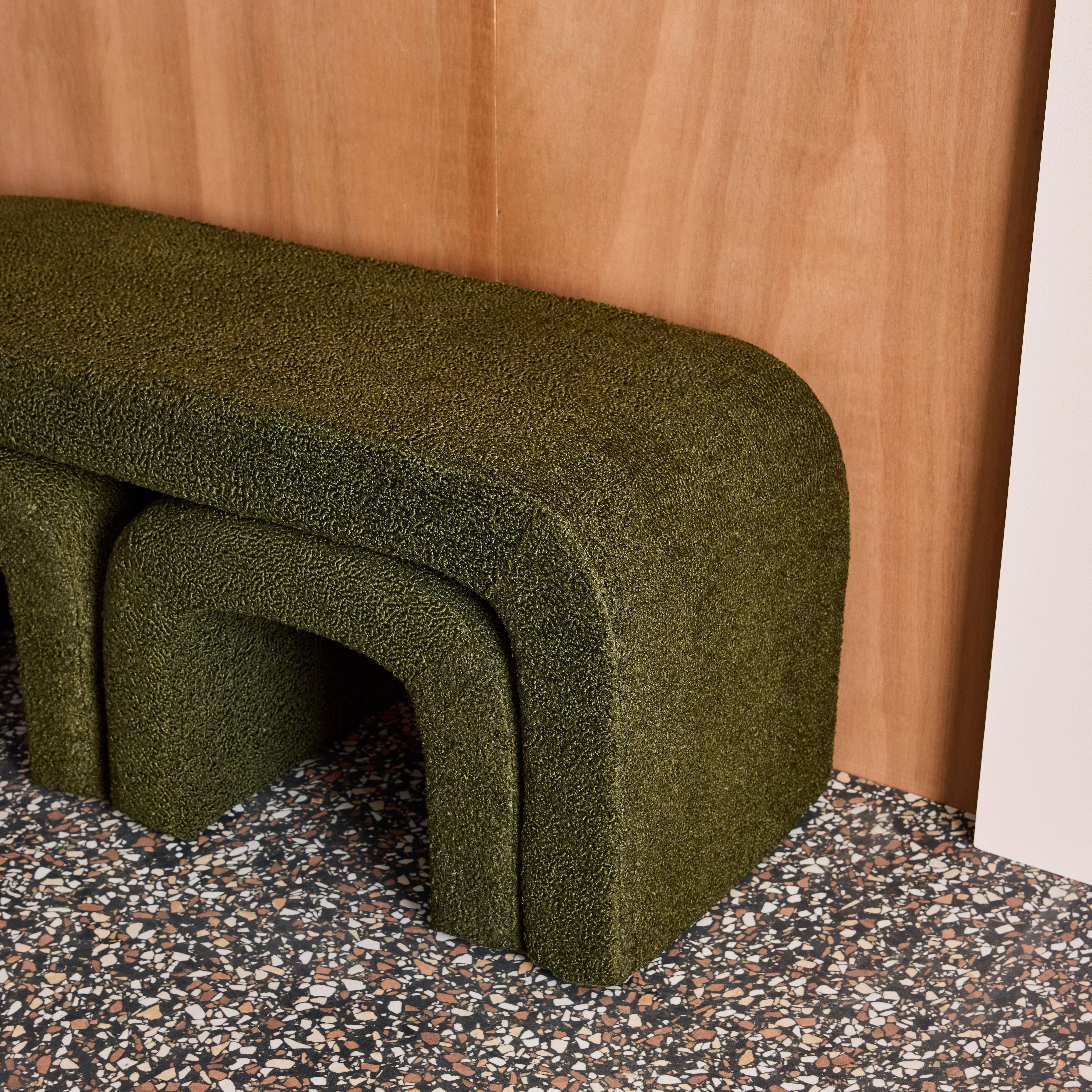 Banc et tabourets gigognes bouclette kaki L 112 x P 40 x H 45cm - Ino Photo5