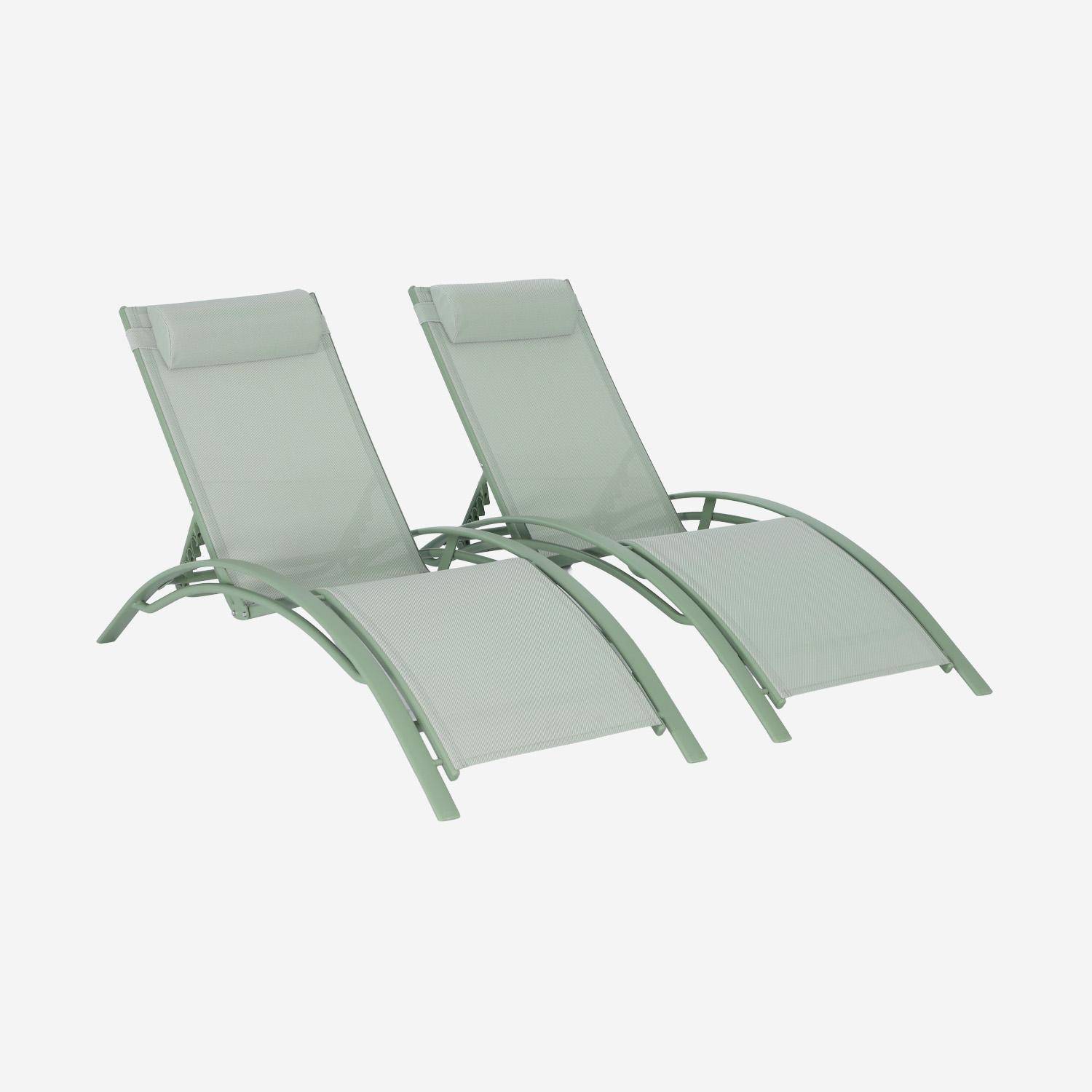 Set of 2 aluminium and textilene sun loungers, 4 reclining positions Sage Green 167x64x82 cm - Louisa,sweeek,Photo2