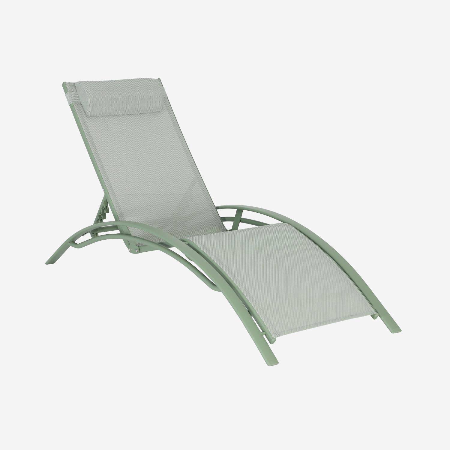 Duo de bains de soleil aluminium vert de gris - Transats aluminium et textilène Photo2