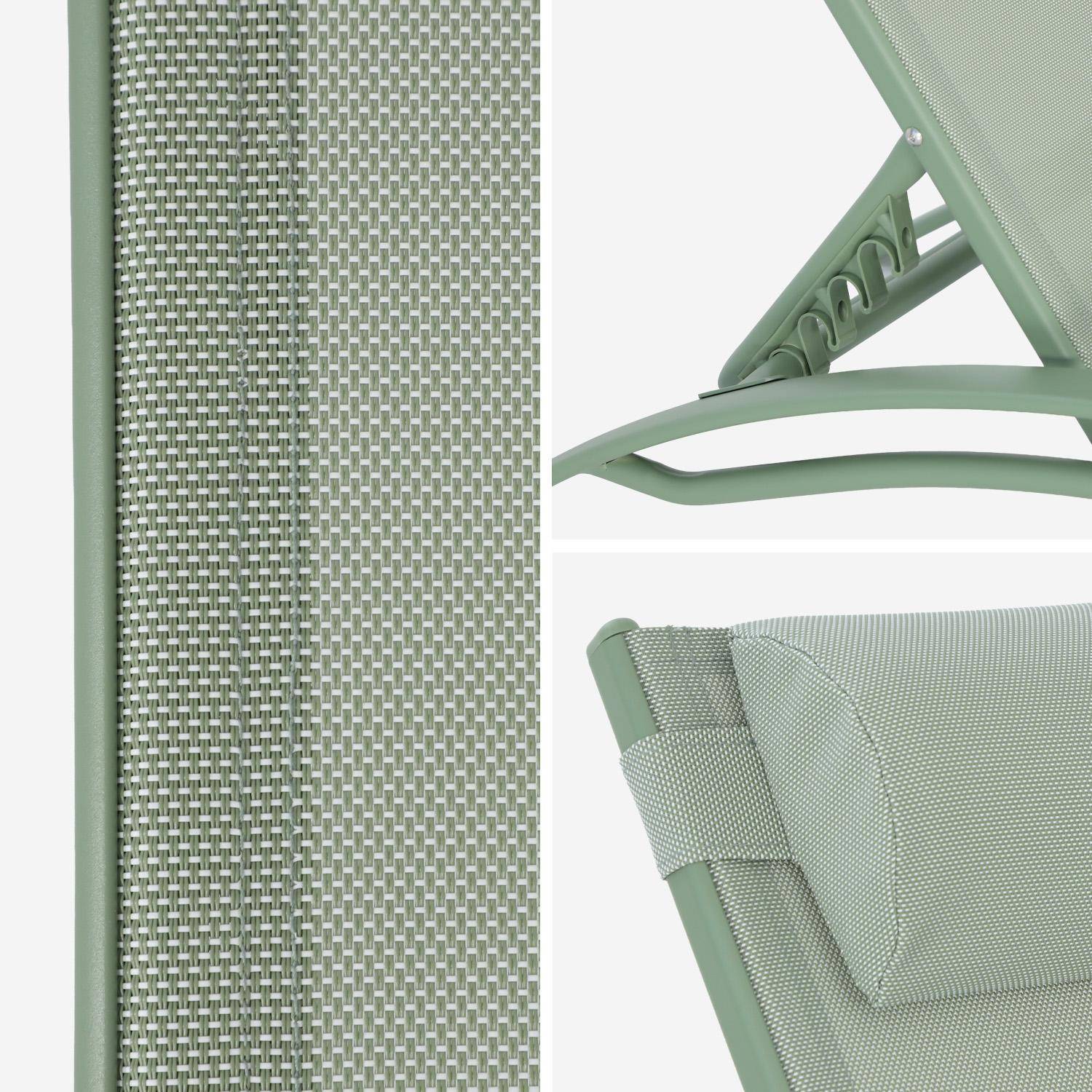Set of 2 aluminium and textilene sun loungers, 4 reclining positions Sage Green 167x64x82 cm - Louisa,sweeek,Photo4