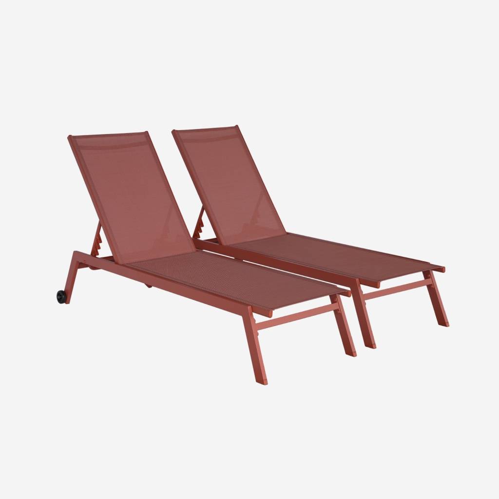Tumbona de aluminio de multiposición con ruedas, set de 2, Terracotta