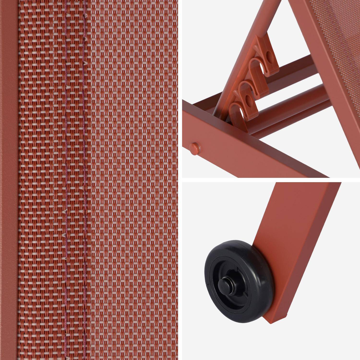 Set di 2 lettini prendisole in alluminio e textilene multiposizione, Elsa, Terracotta, 191x55x94 cm,sweeek,Photo3