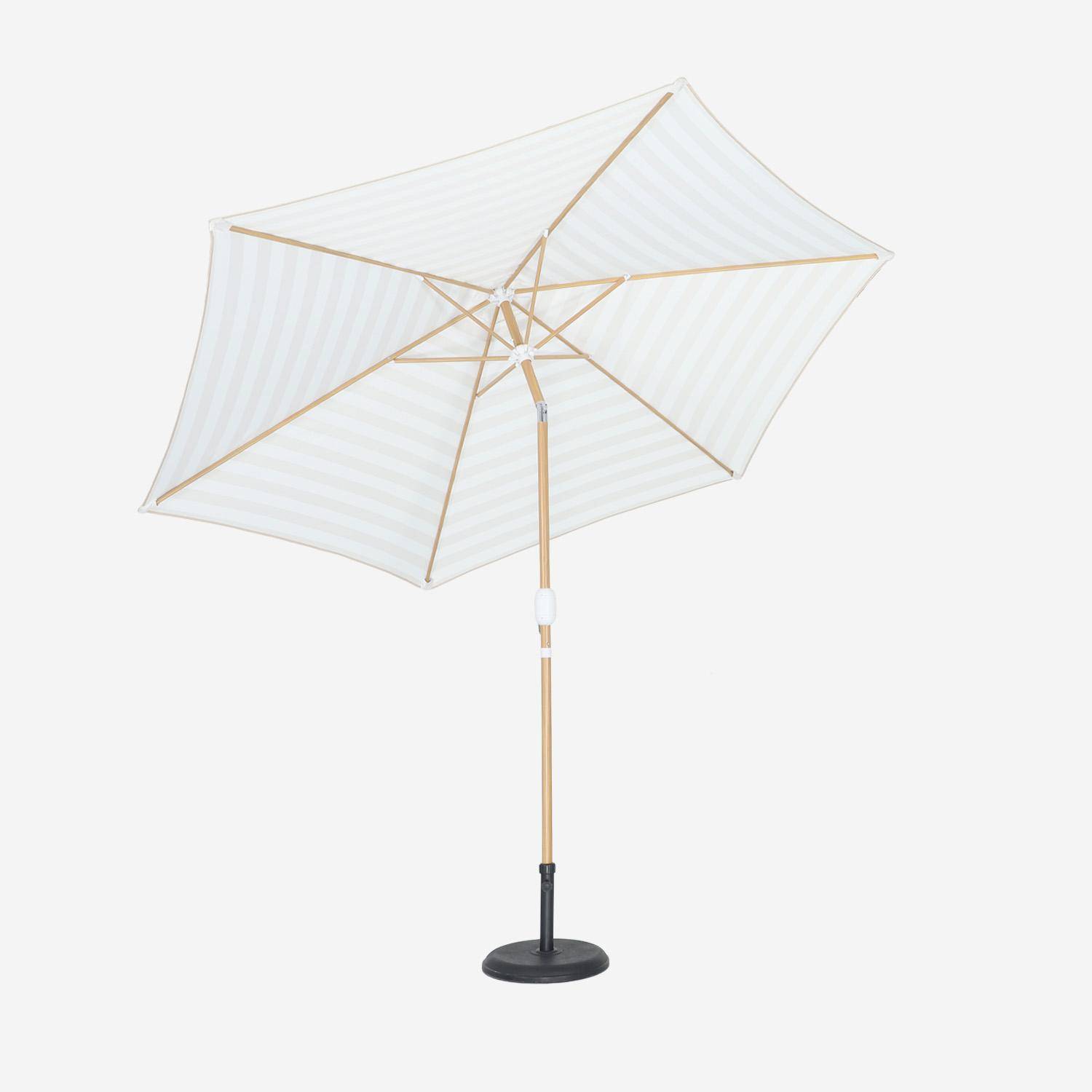 Sombrilla redonda 3m de mástil central con efecto madera, Touquet, Rayas beige, 293x293x250 cm,sweeek,Photo2