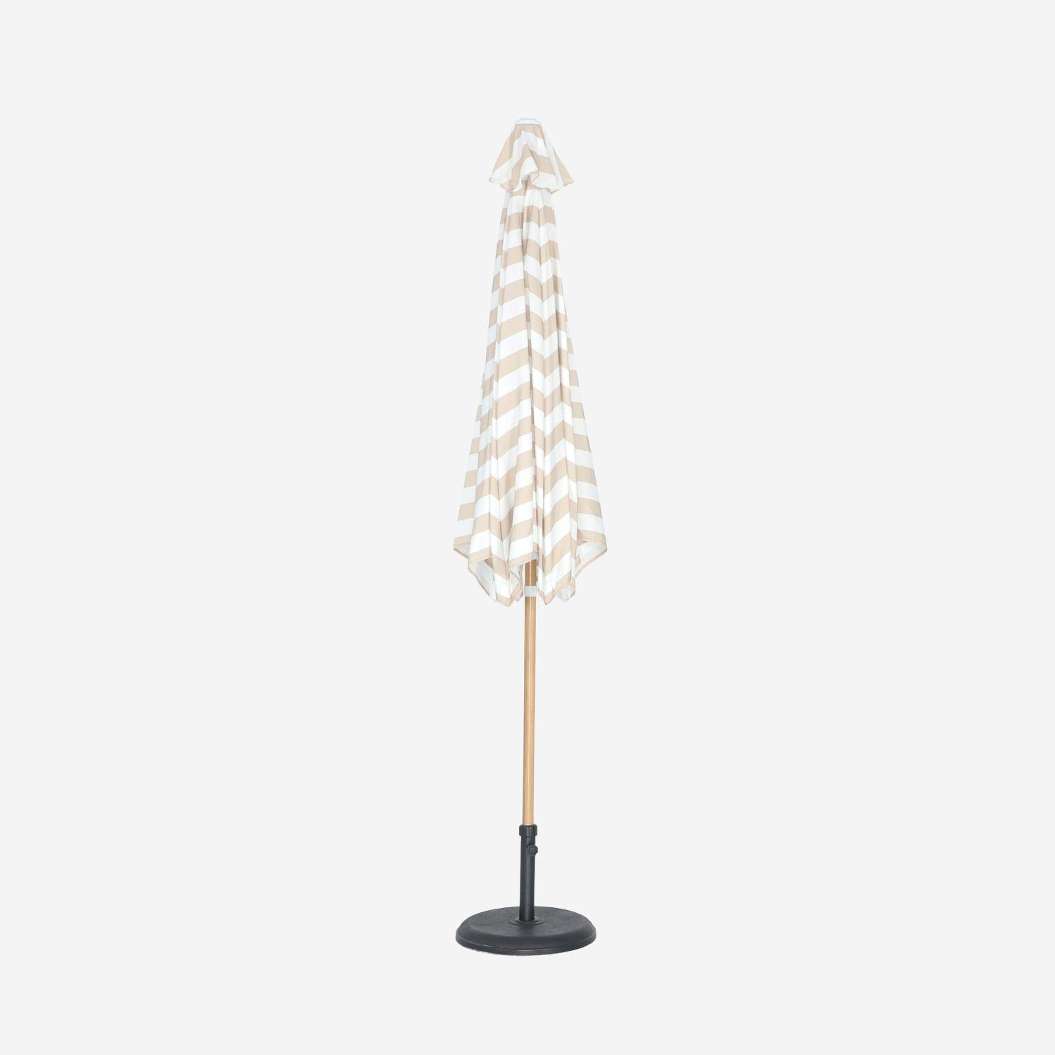 Sombrilla redonda 3m de mástil central con efecto madera Rayas beige - 293x293x250 cm,sweeek,Photo4