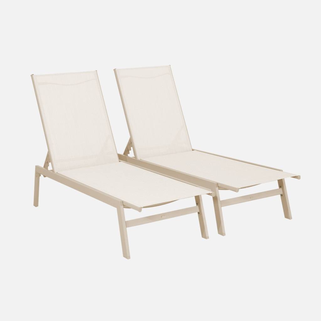 Tumbona de acero multi posiciones, set de 2, Beige