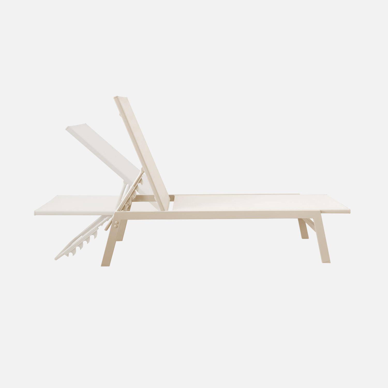 Transat de aço multi posições (Set de 2), Flora, Beige, 155x59x106 cm,sweeek,Photo3