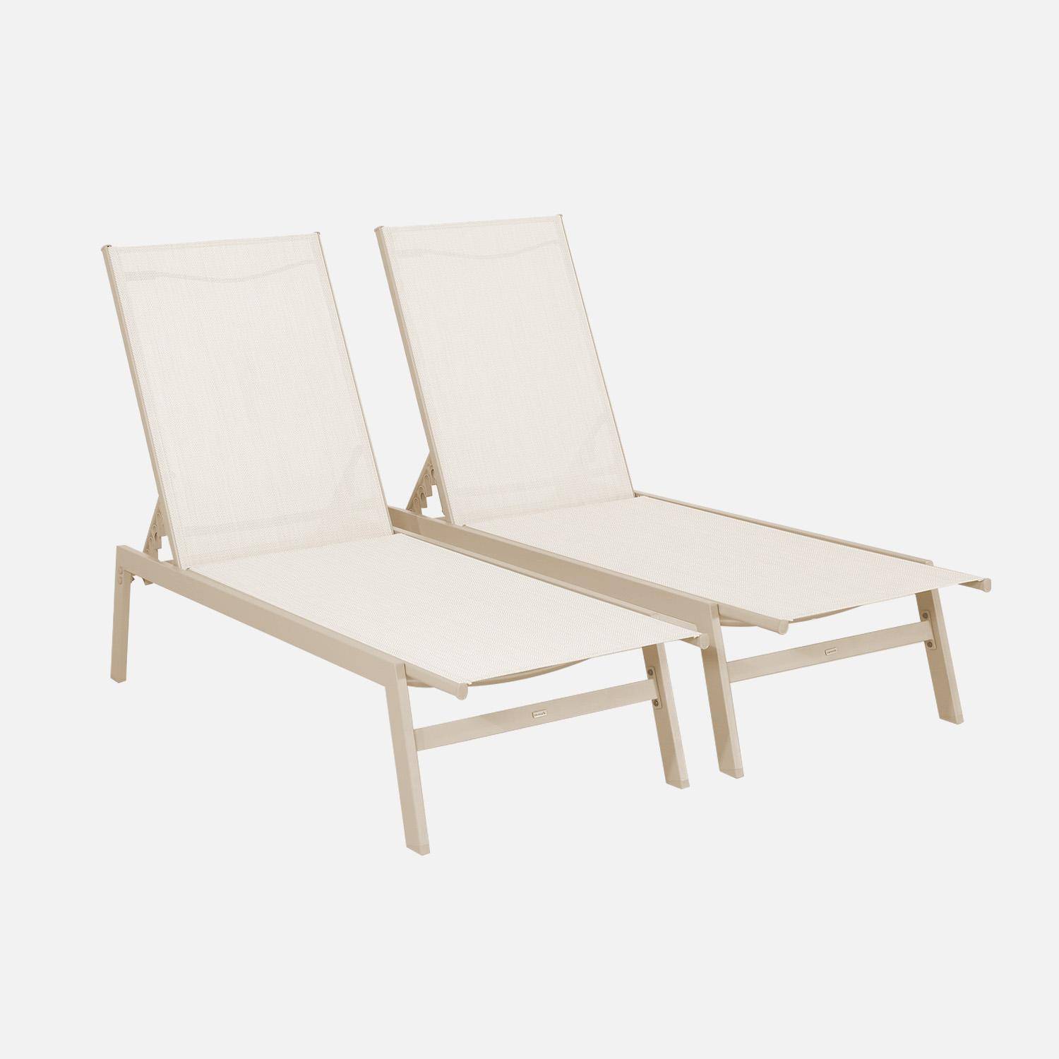 Transat de aço multi posições (Set de 2), Flora, Beige, 155x59x106 cm,sweeek,Photo1
