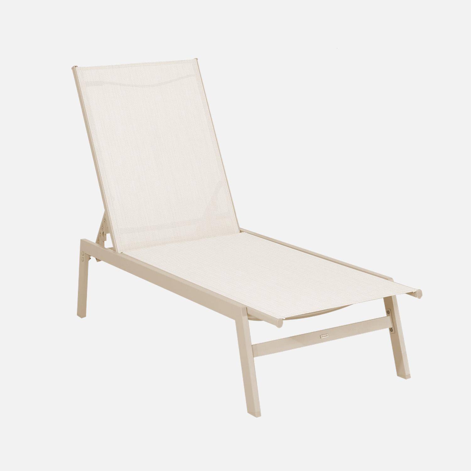 Transat de aço multi posições (Set de 2), Flora, Beige, 155x59x106 cm Photo2