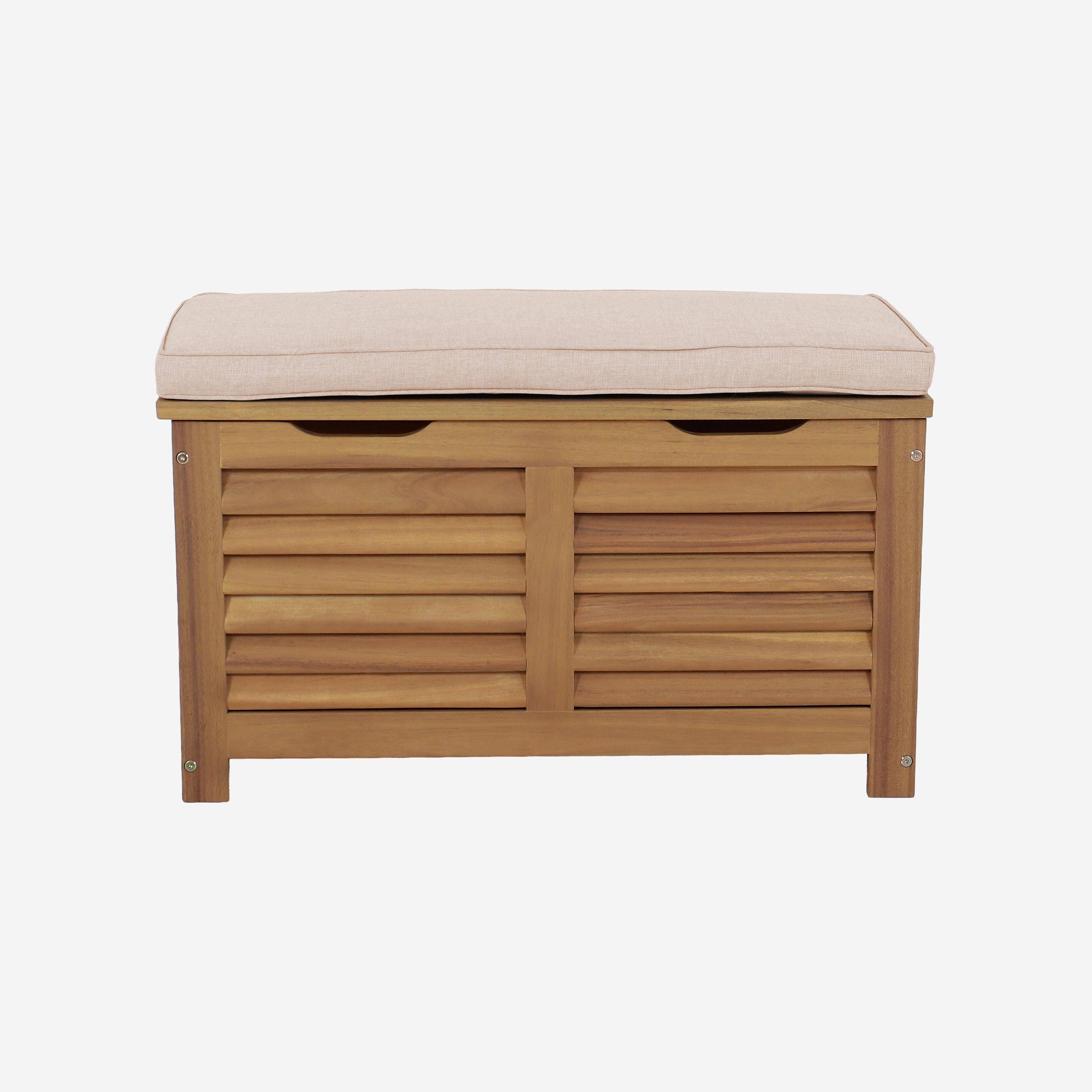 Coffre de jardin / Banc bois d'acacia 63L naturel avec vérins - Zafra Photo3