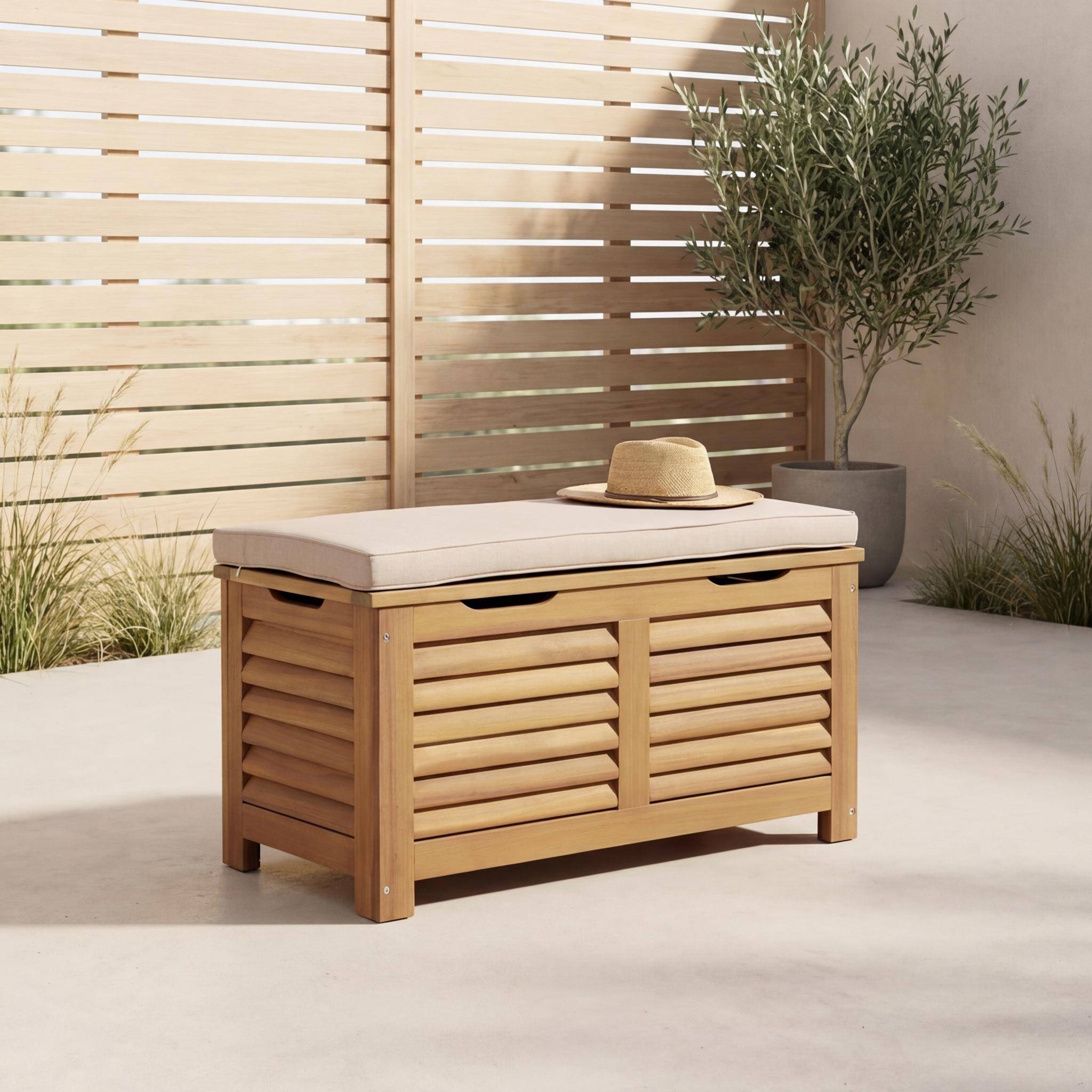 Baúl de jardín en madera de acacia, 63L  Natural - 80x42x43 cm Photo1