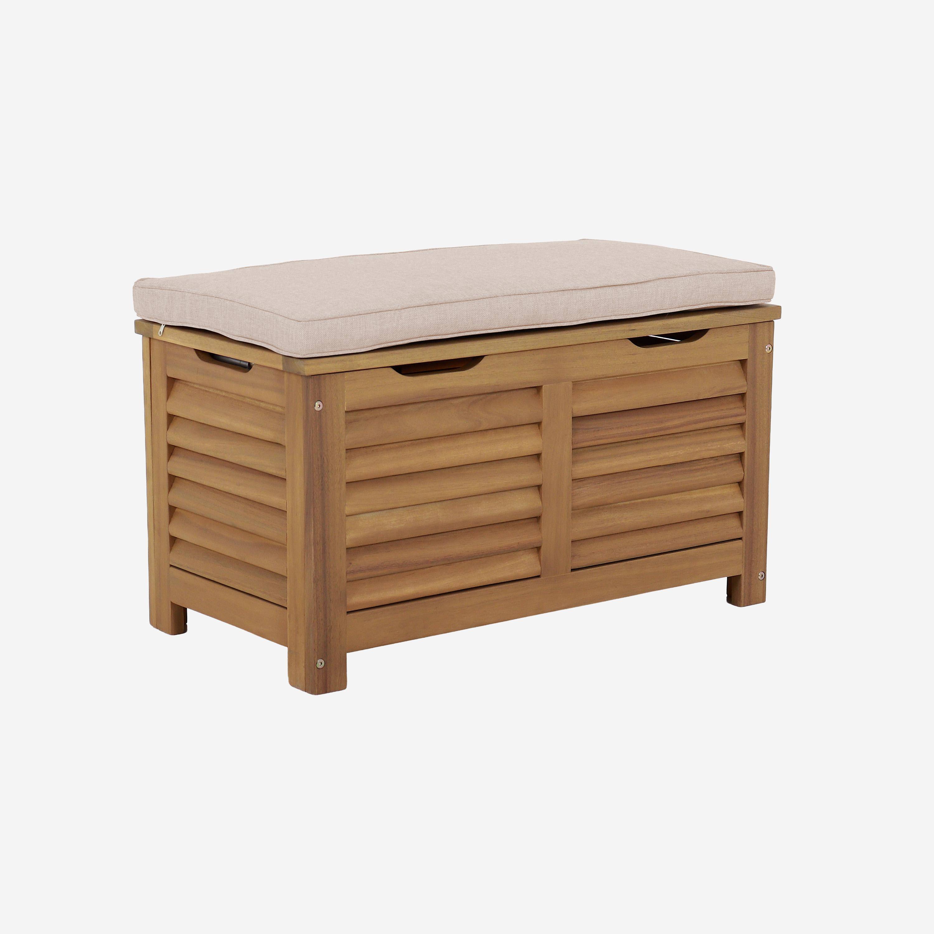 Coffre de jardin / Banc bois d'acacia 63L naturel avec vérins - Zafra Photo1