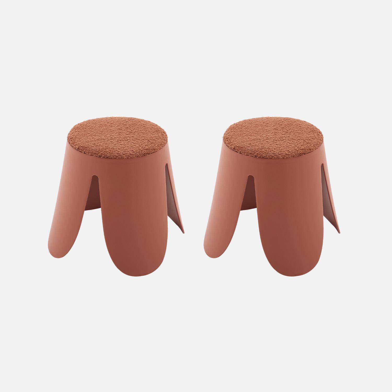 Stapelbare kinderkrukjes bouclé textuur (set van 2) terracotta Ø36/25 x H 31cm - Niki Kids,sweeek,Photo1