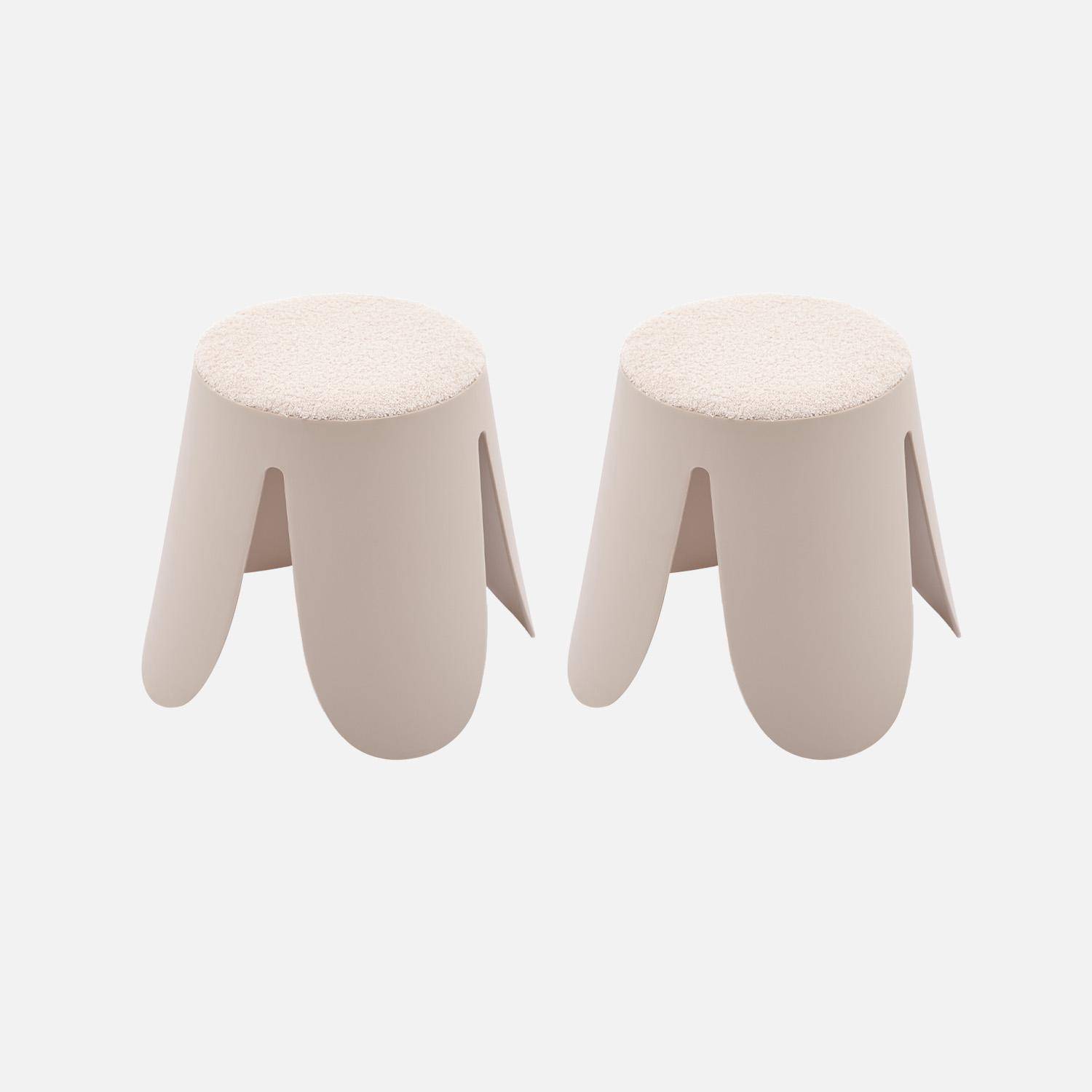 Stapelbare kinderkrukjes bouclé textuur (set van 2) beige Ø36/25 x H 31cm - Niki Kids Photo1