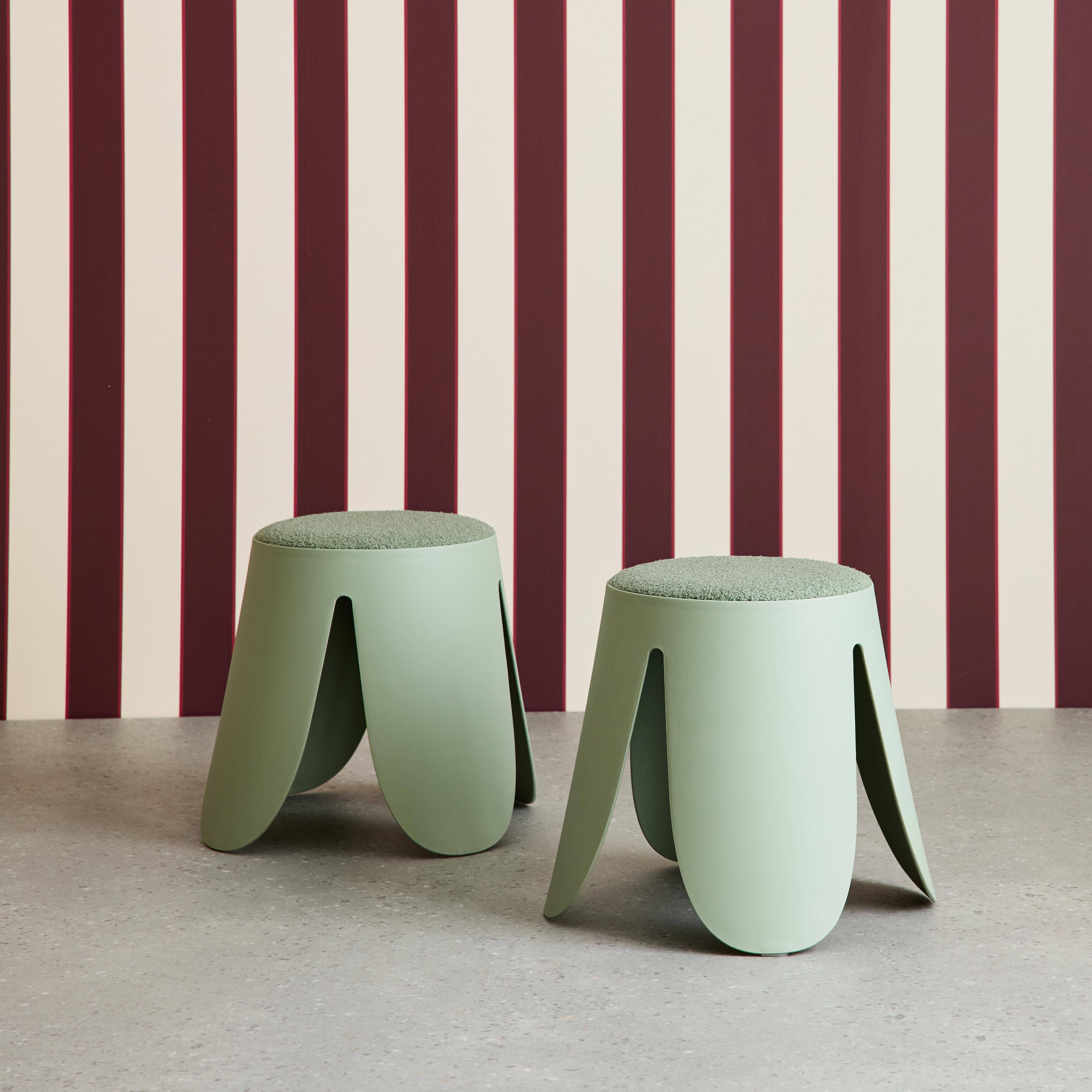 Zestaw 2 stołków dla dzieci z polipropylenu i teksturowanej tkaniny bouclé kolor seledynowy – Niki Kids Photo3