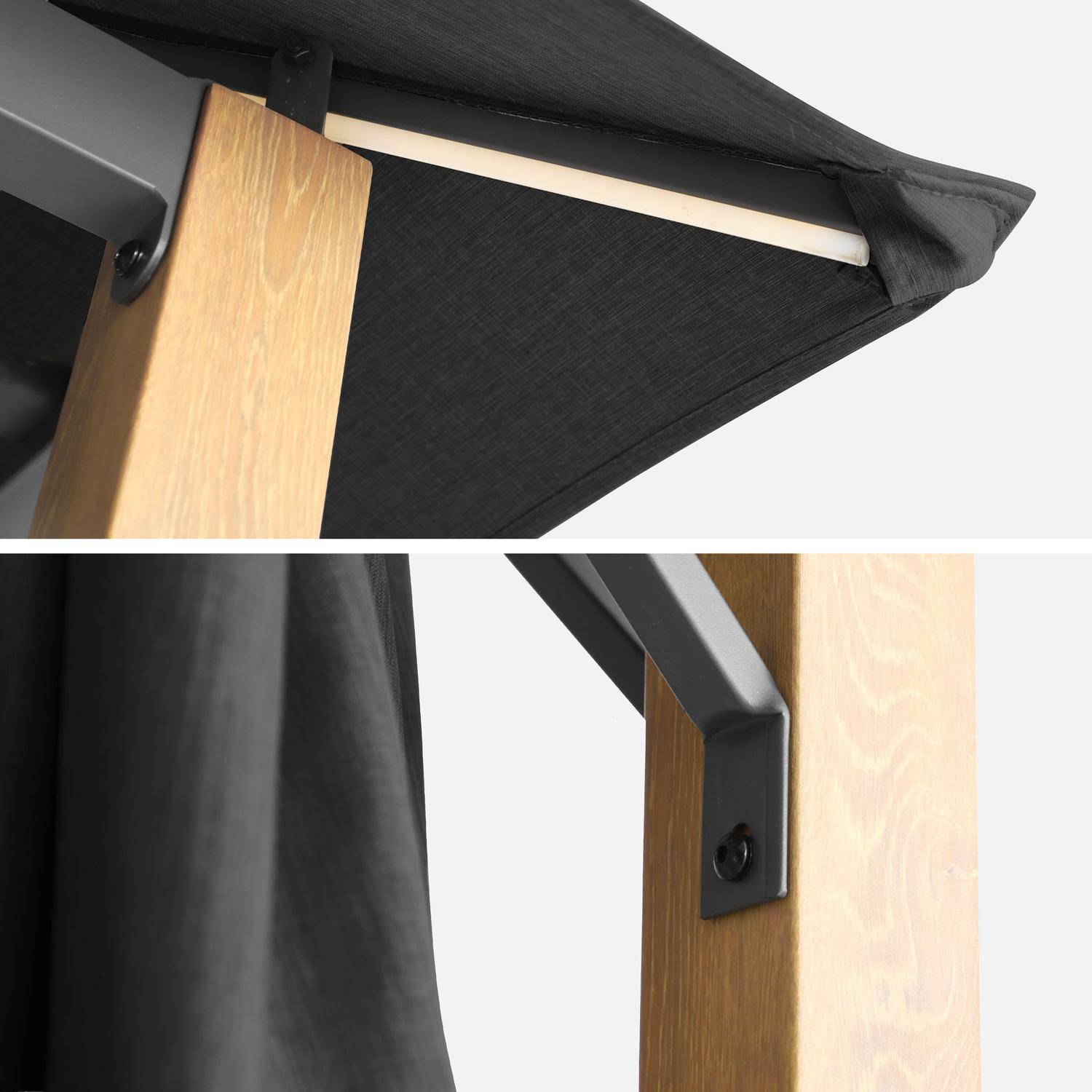 Tonnelle 3x3m aluminium effet bois avec rideaux et led anthracite - Veluna Photo4