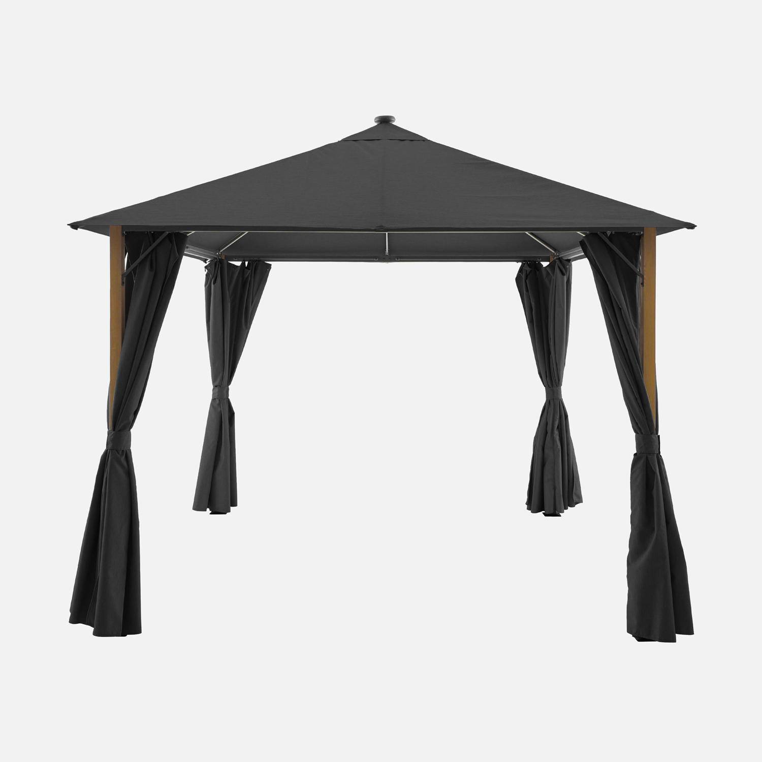 Tonnelle 3x3m aluminium effet bois avec rideaux et led anthracite - Veluna,sweeek,Photo2