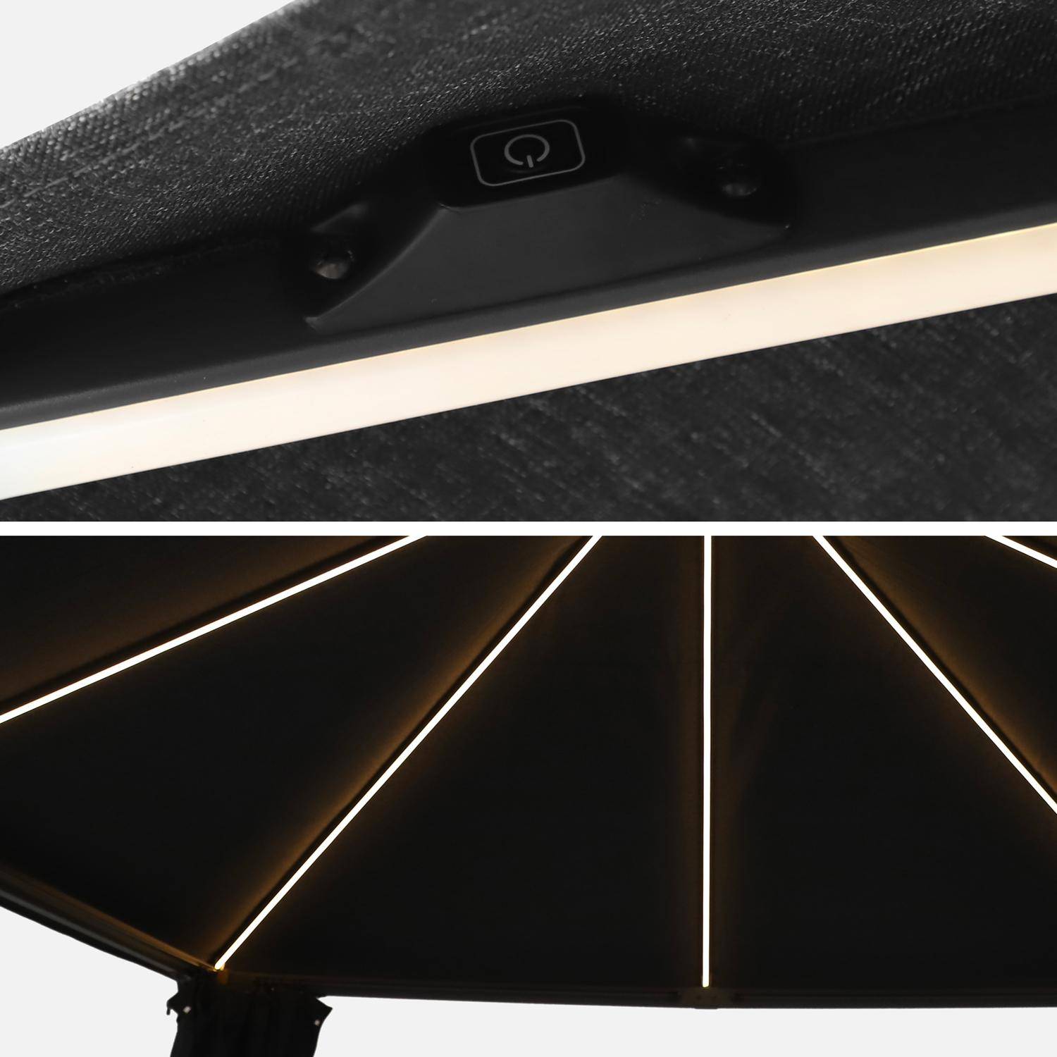 Tonnelle 4x3m aluminium effet bois avec rideaux et led anthracite - Veluna Photo5