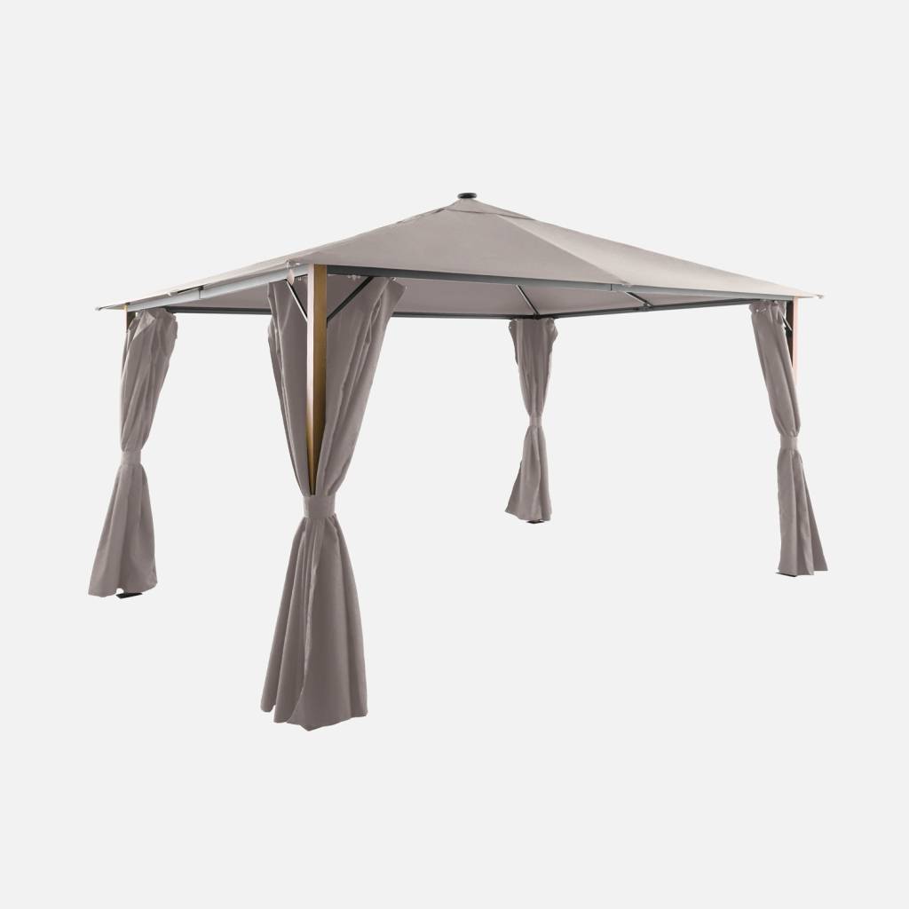 Tonnelle 4x3m aluminium avec rideaux et led beige