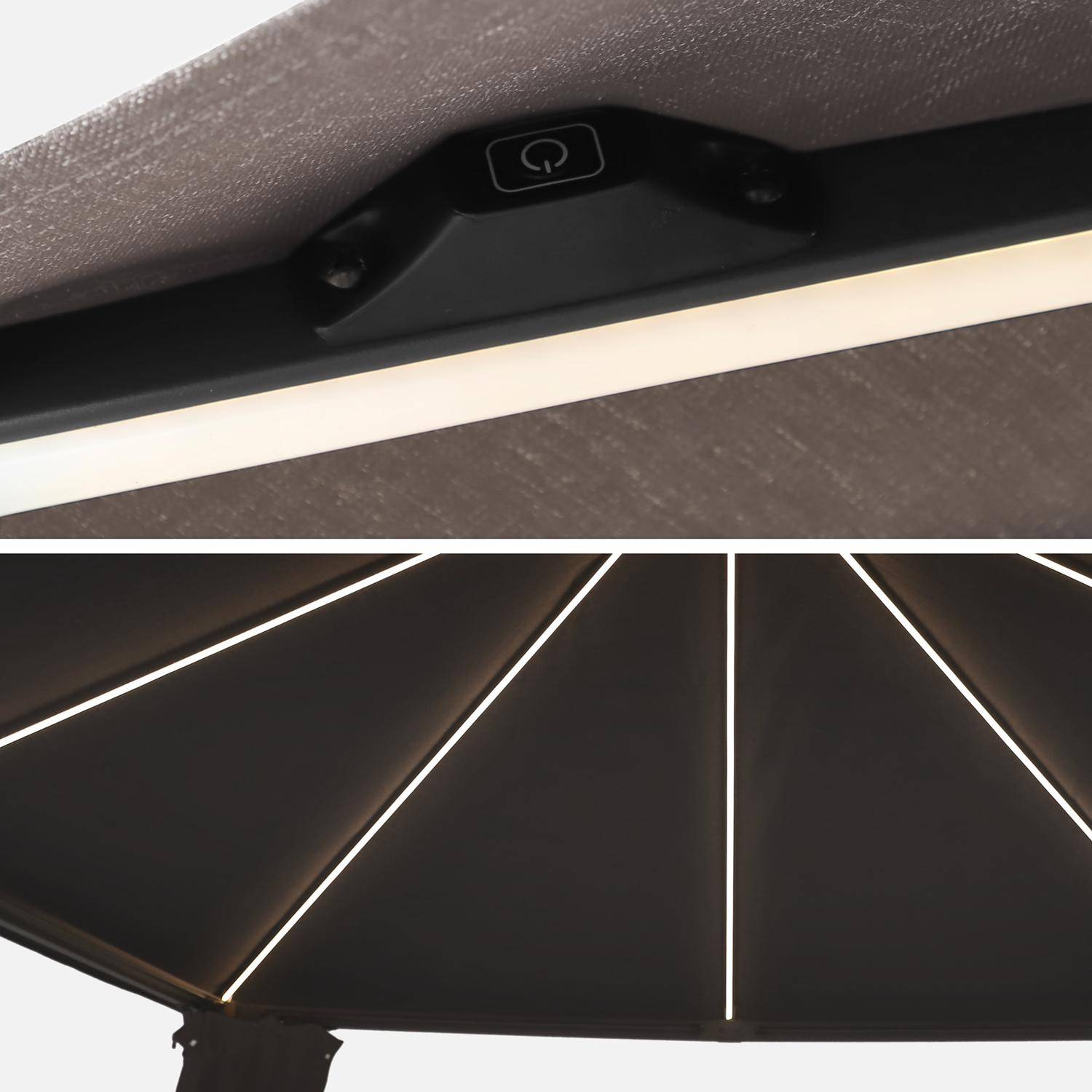 Tonnelle 4x3m aluminium effet bois avec rideaux et led beige - Veluna Photo5