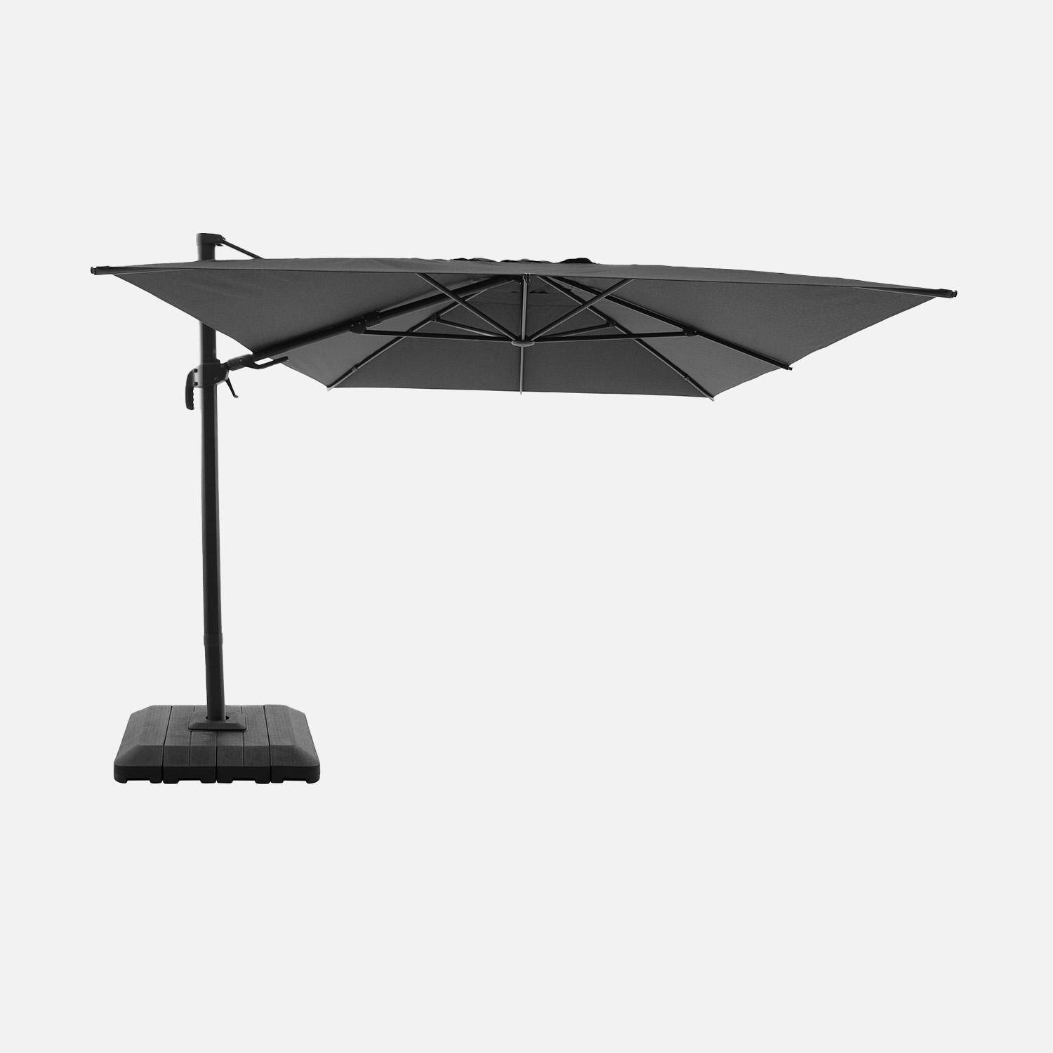 Rectangular cantilever parasol 3x4m + cover and ballast slabs 98x98cm anthracite - Ombrea,sweeek,Photo2