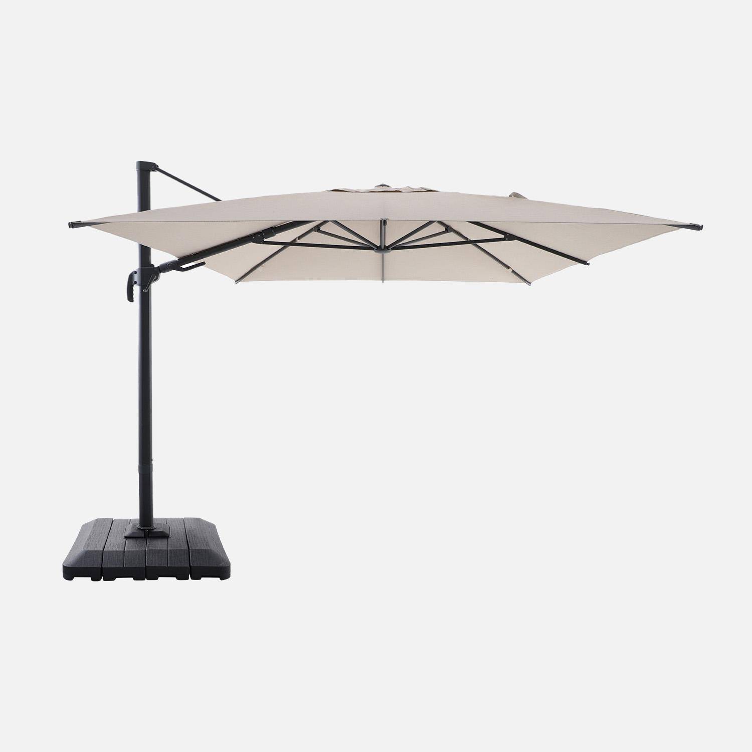 Rectangular cantilever parasol 3x4m + cover and ballast slabs 98x98cm beige - Ombrea,sweeek,Photo2