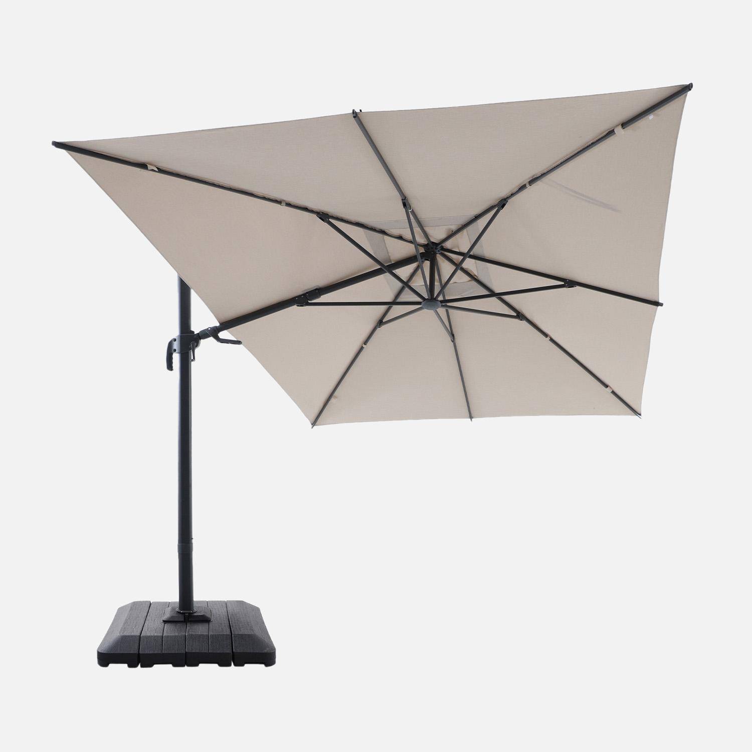 Rectangular cantilever parasol 3x4m + cover and ballast slabs 98x98cm beige - Ombrea,sweeek,Photo4