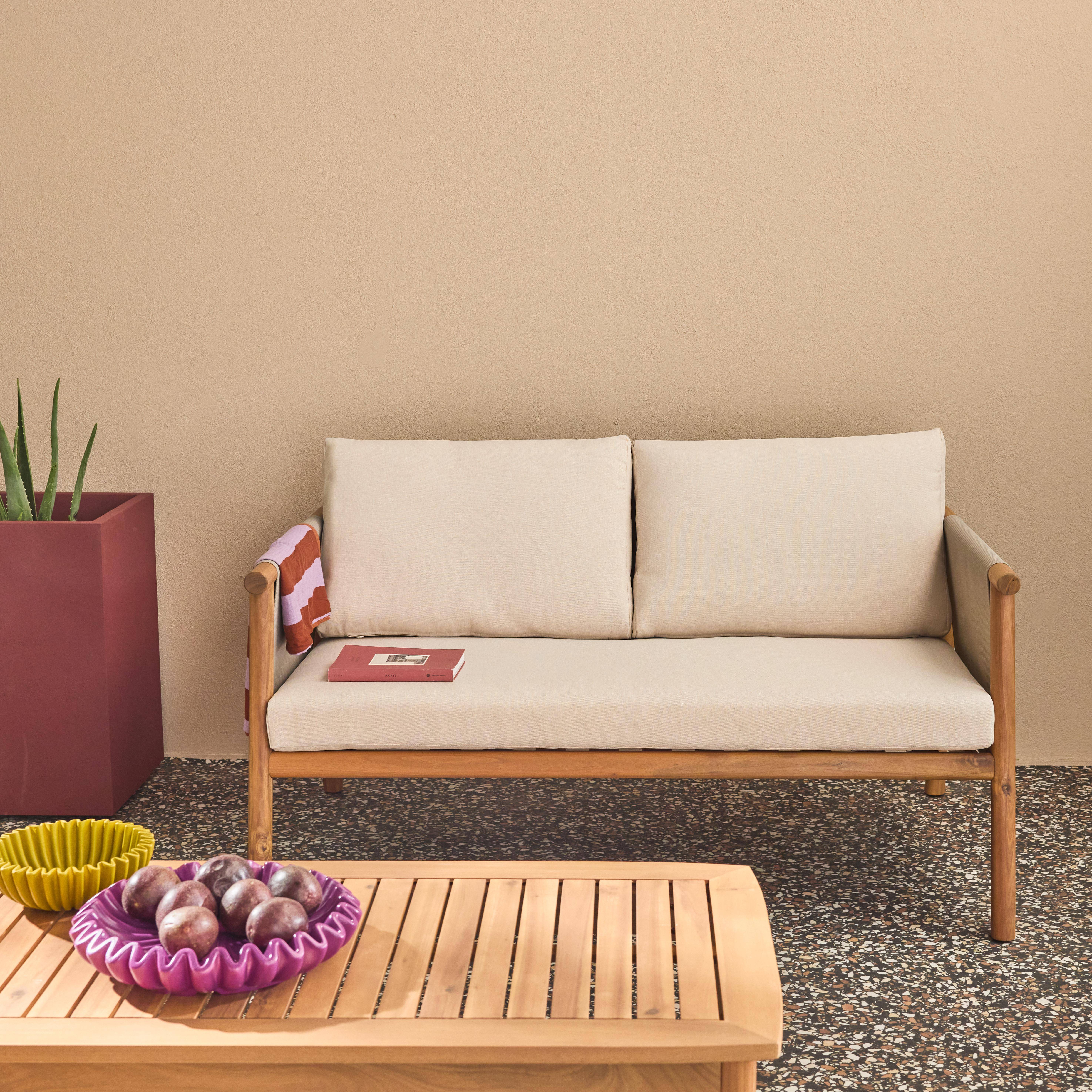 Salotto da giardino in legno di acacia e tessuto beige, 4 posti Beige - 128x82x75 cm,sweeek,Photo5