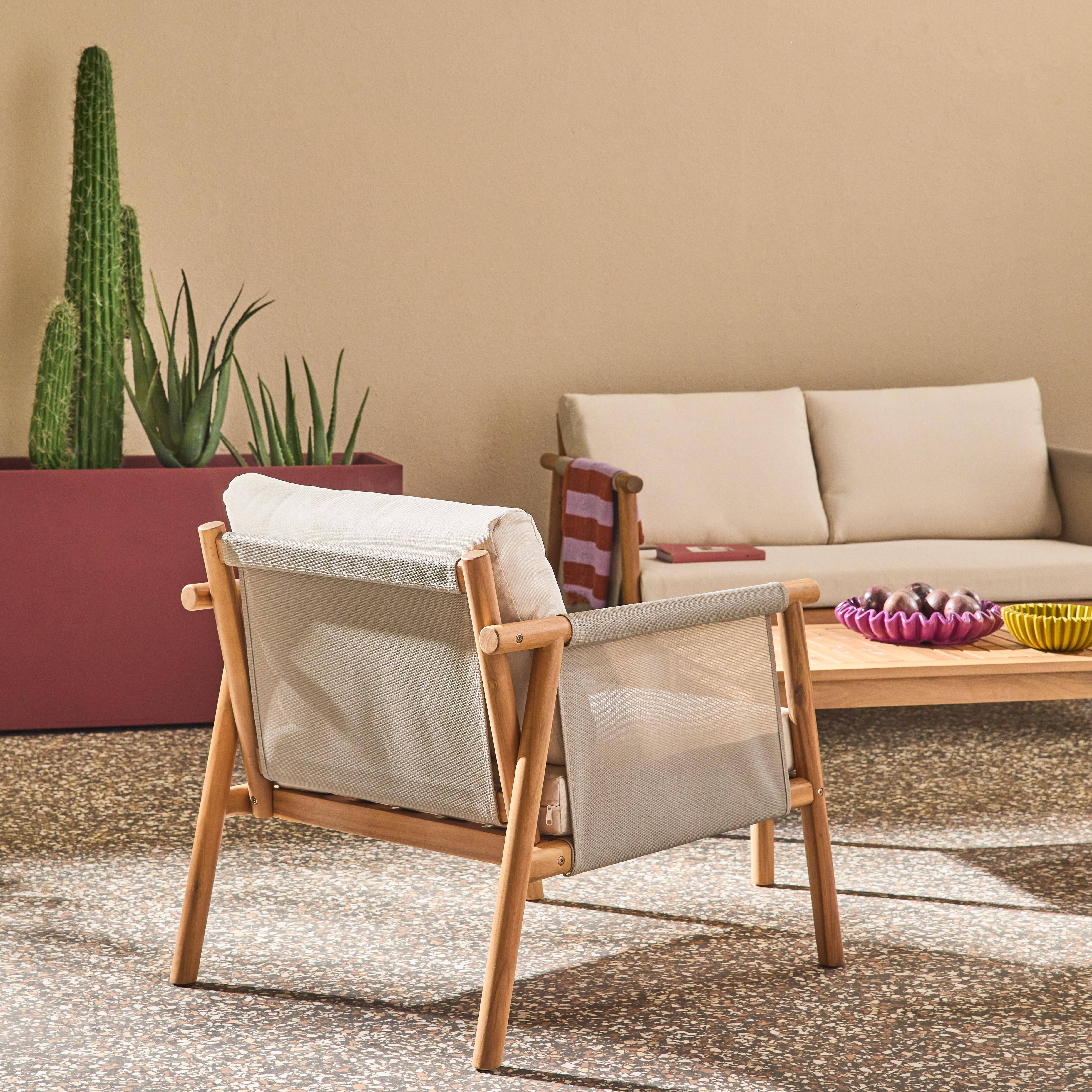 Salotto da giardino in legno di acacia e tessuto beige, 4 posti Beige - 128x82x75 cm,sweeek,Photo6