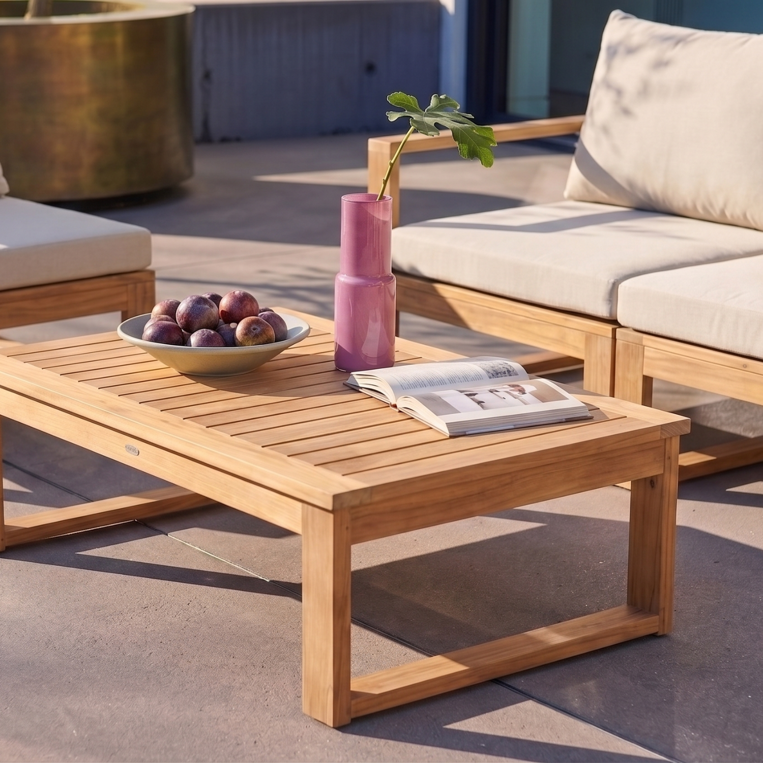 Salotto da giardino modulare in legno di acacia e tessuto beige, 4 posti Beige - 90x60x30 cm,sweeek,Photo2